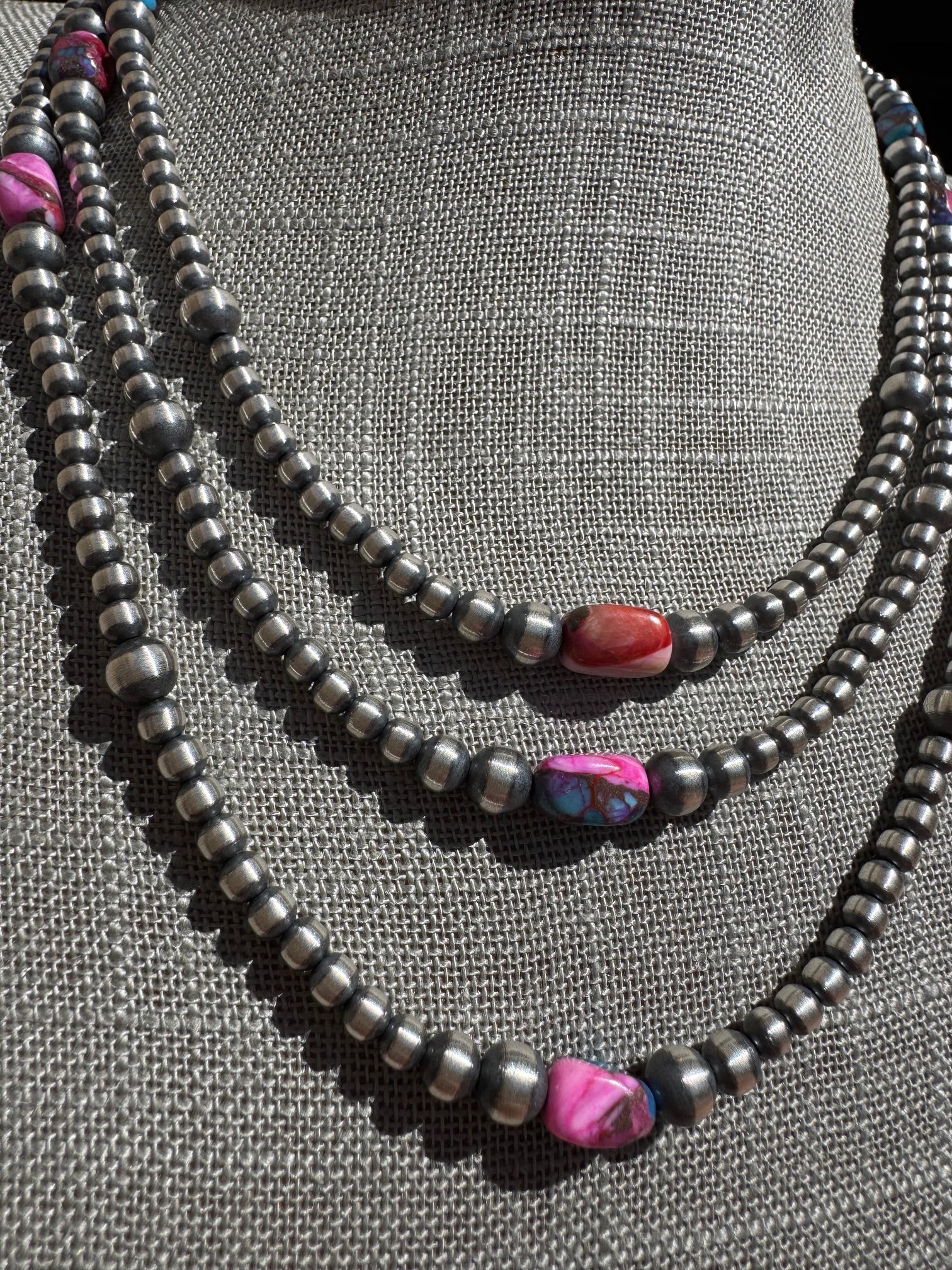 Handcrafted Sterling Silver & Pink Dream 4-6mm Beaded Necklace