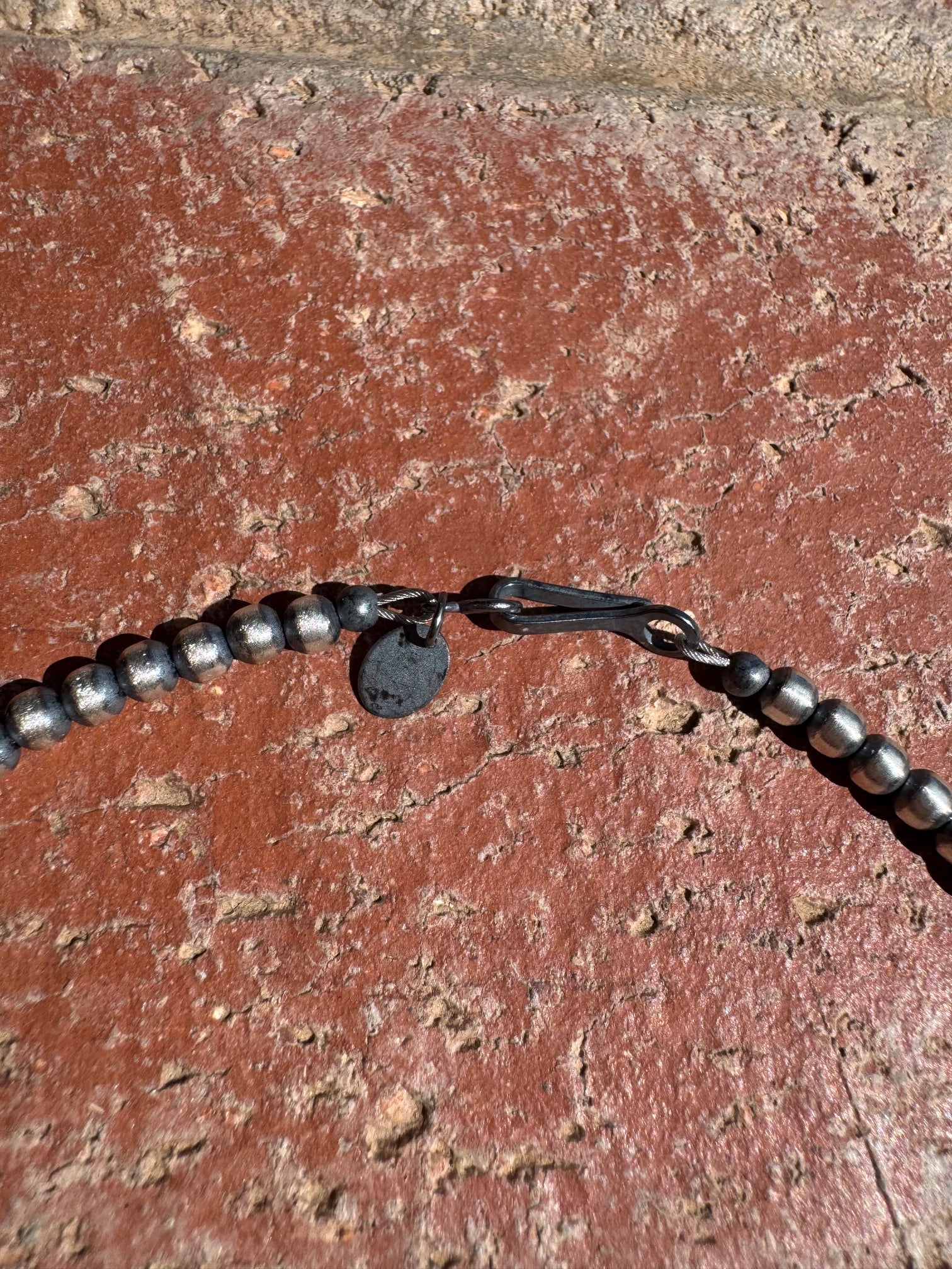 Handcrafted Kingman Turquoise & Sterling Silver 4mm Beaded Necklace 20"