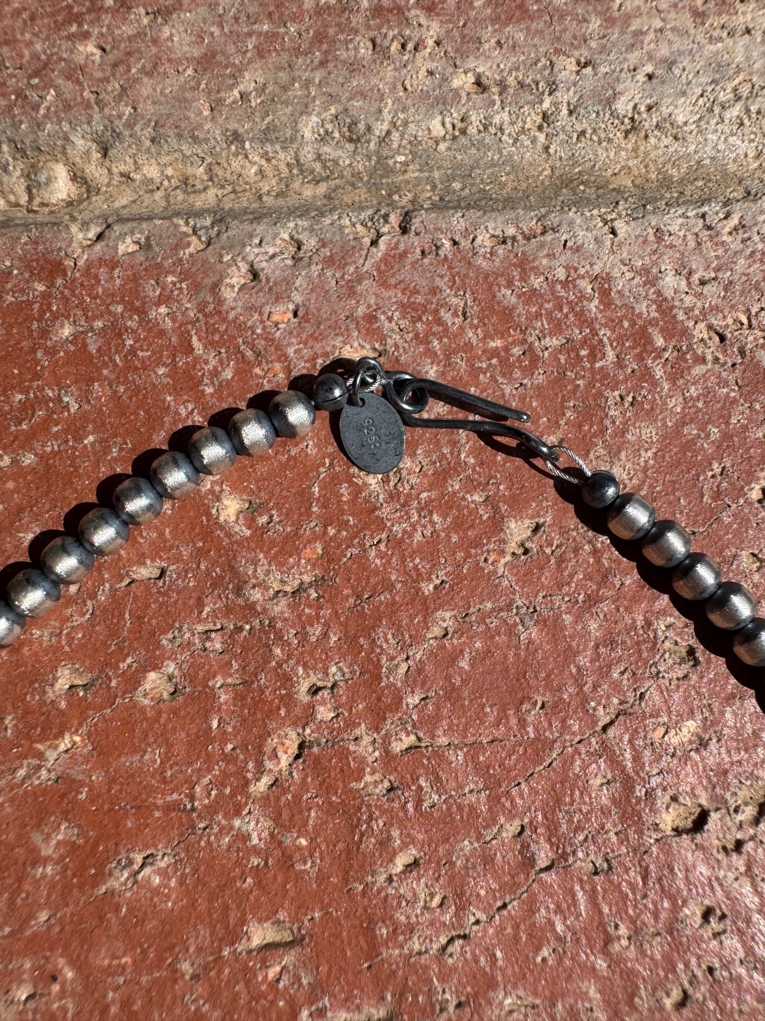 Handcrafted Kingman Turquoise & Sterling Silver 4mm Beaded Necklace 16"