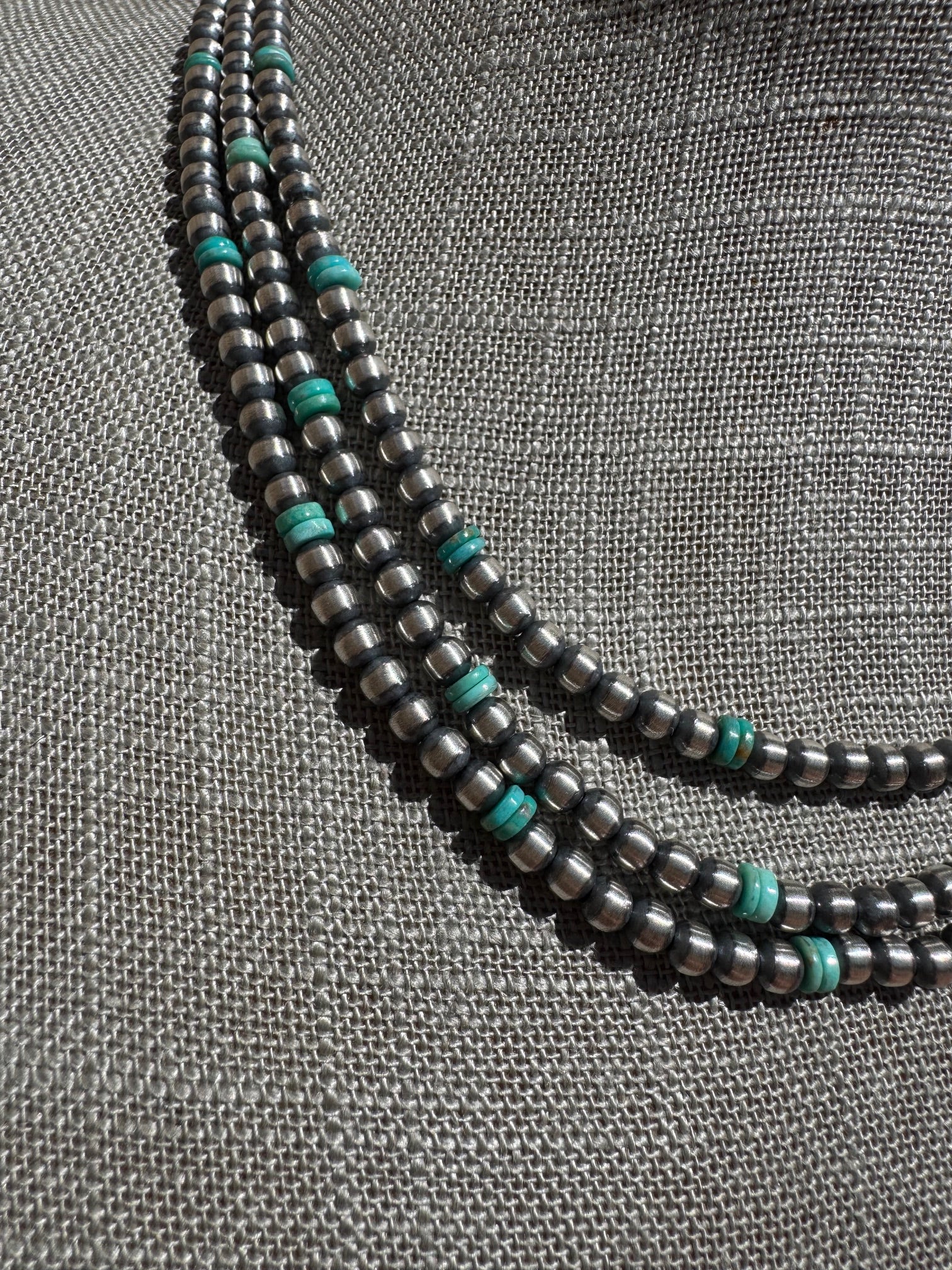 Handcrafted Kingman Turquoise & Sterling Silver 4mm Beaded Necklace 18"