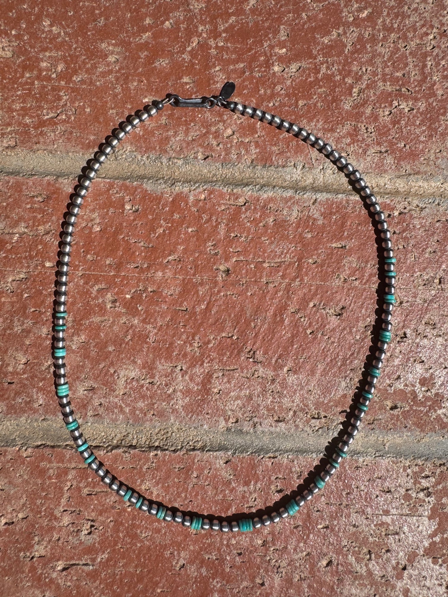 Handcrafted Kingman Turquoise & Sterling Silver 4mm Beaded Necklace