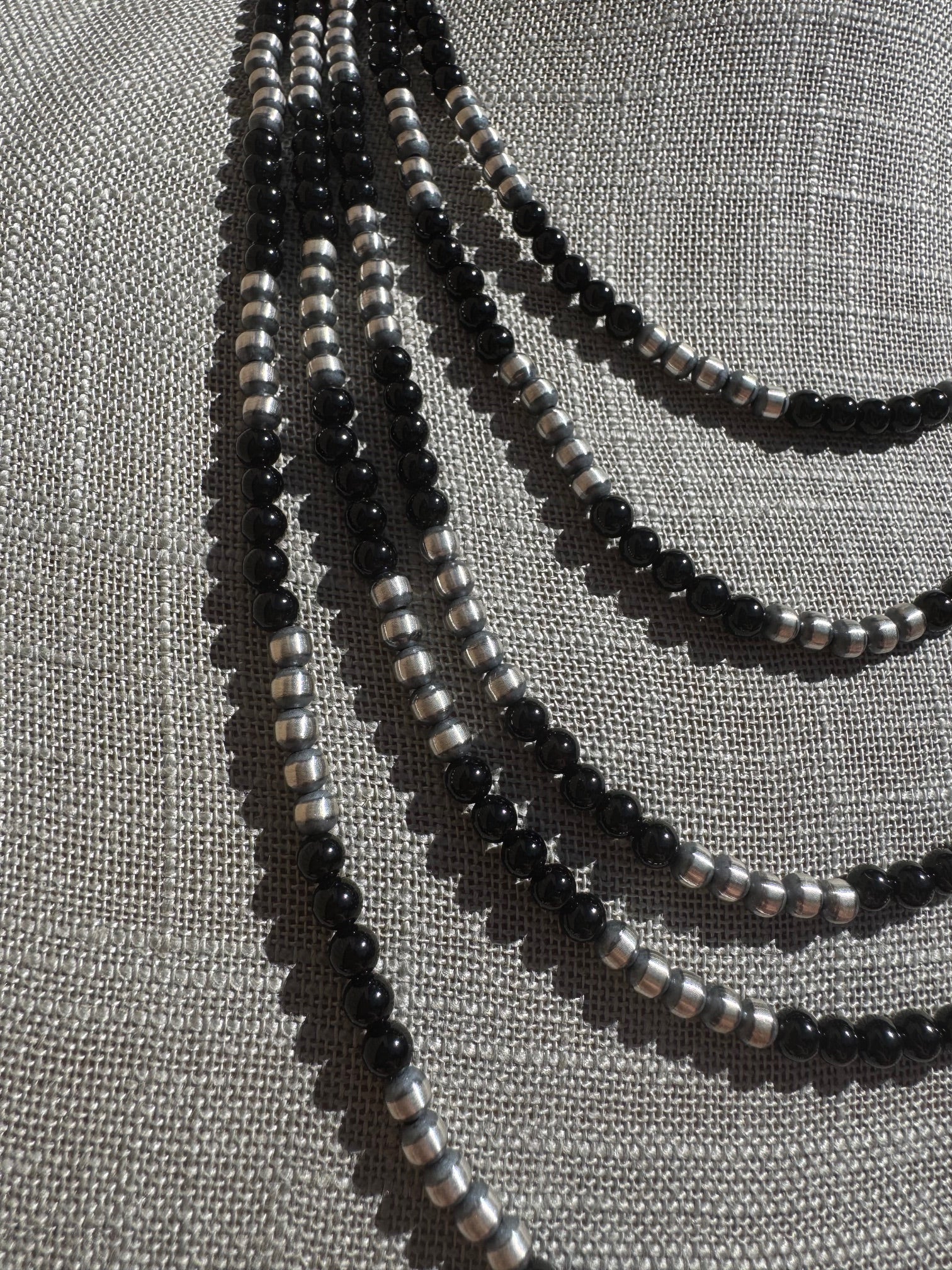 Handcrafted Pearl Sterling Silver & Black Onyx Beaded 4mm Necklace