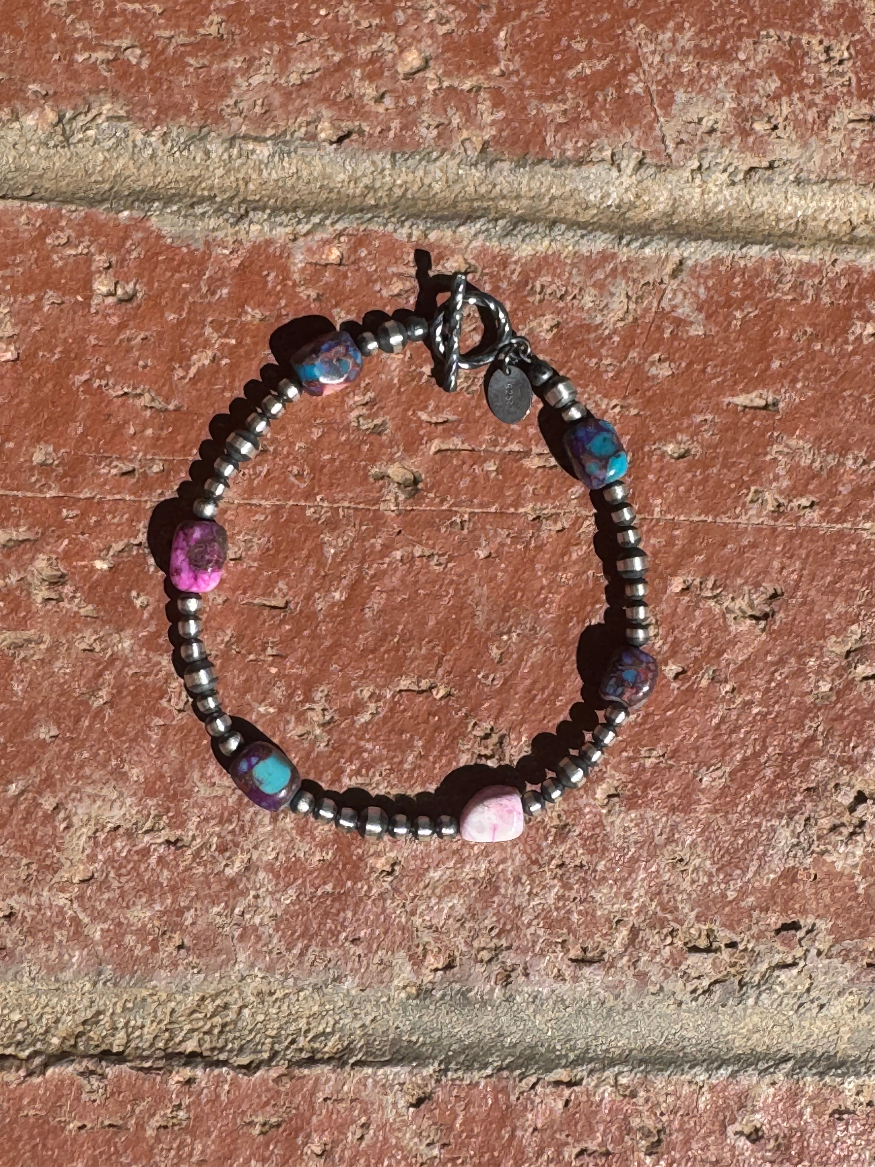 Handcrafted Pearl Style Sterling Silver & Pink Dream Mojave Beaded Bracelet 7 inches