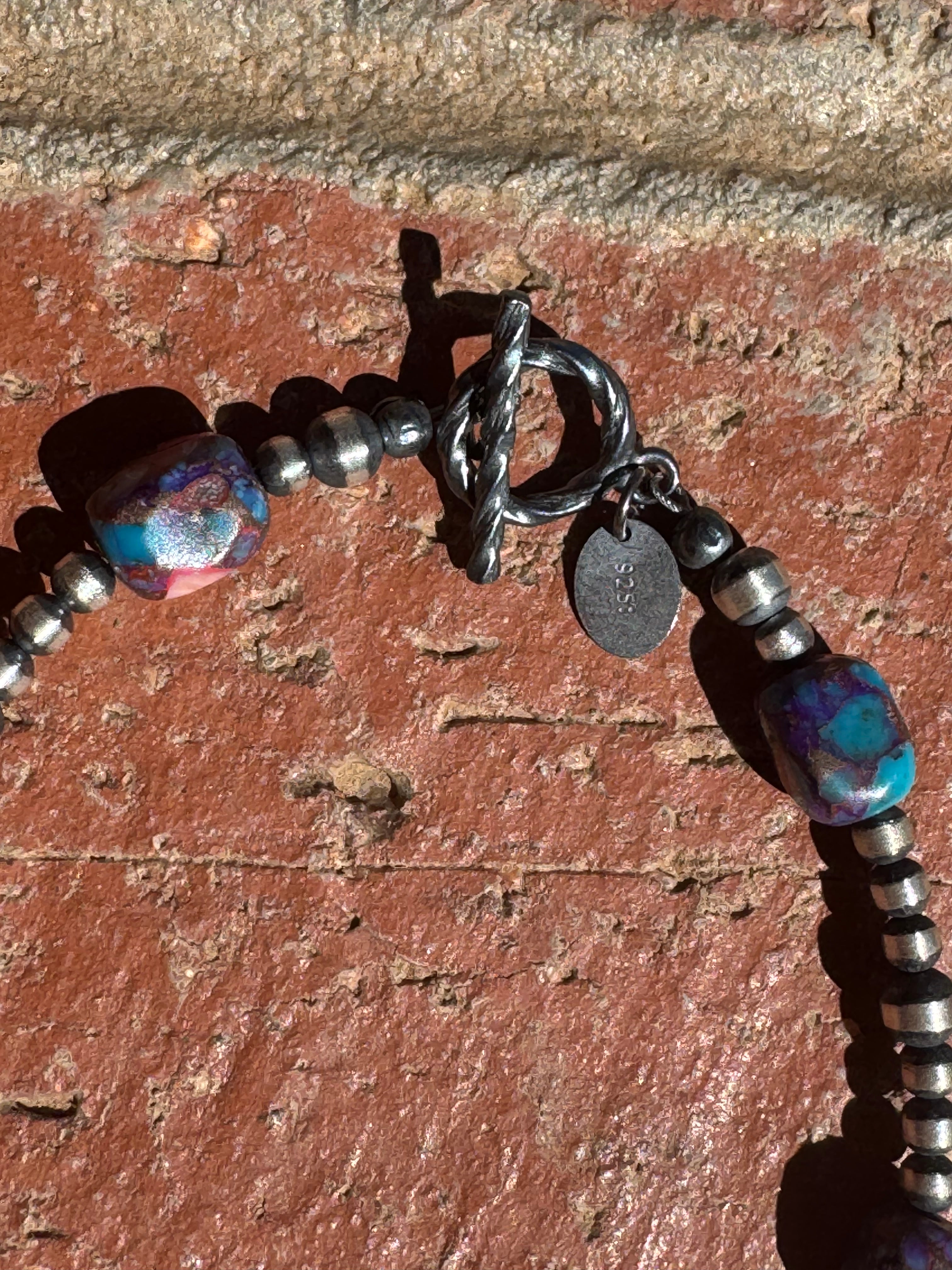 Handcrafted Pearl Style Sterling Silver & Pink Dream Mojave Beaded Bracelet 7 inches