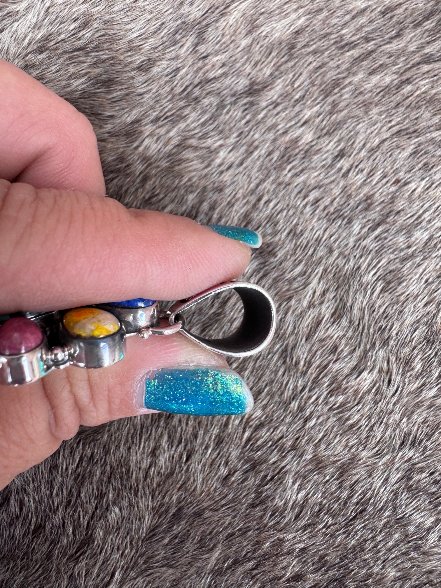 Handmade Sterling Silver Multi Stone Pendant signed Nizhoni (Blue)