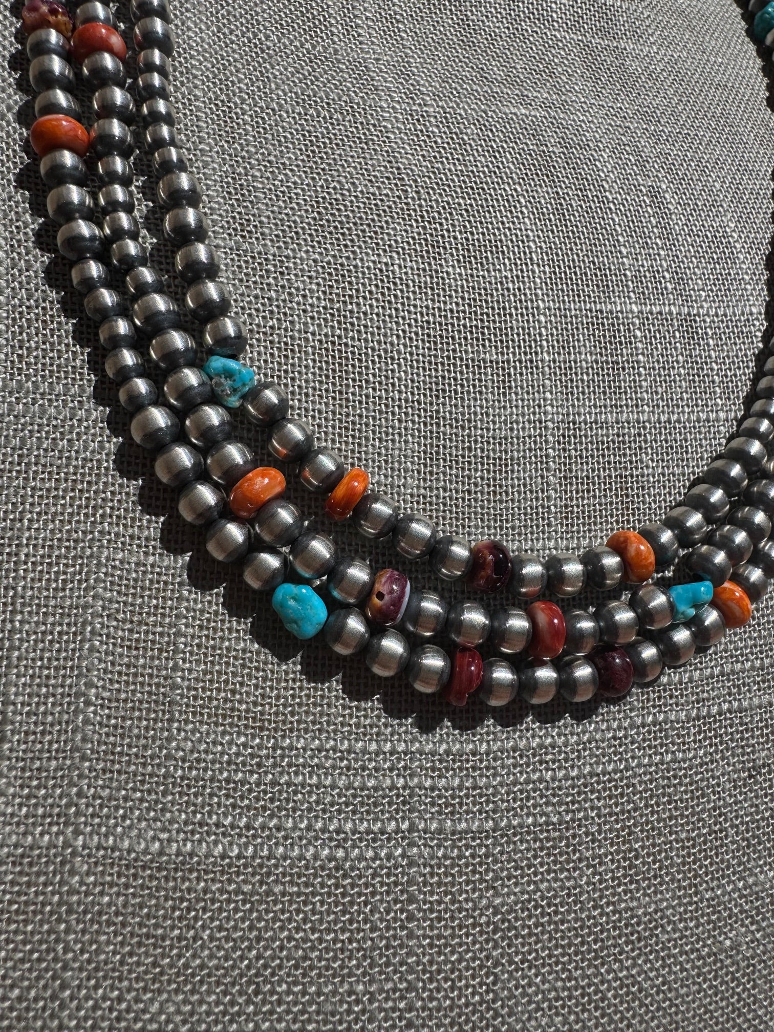 Sterling Silver & Multi Stone Beaded 4-6mm Necklace 24"