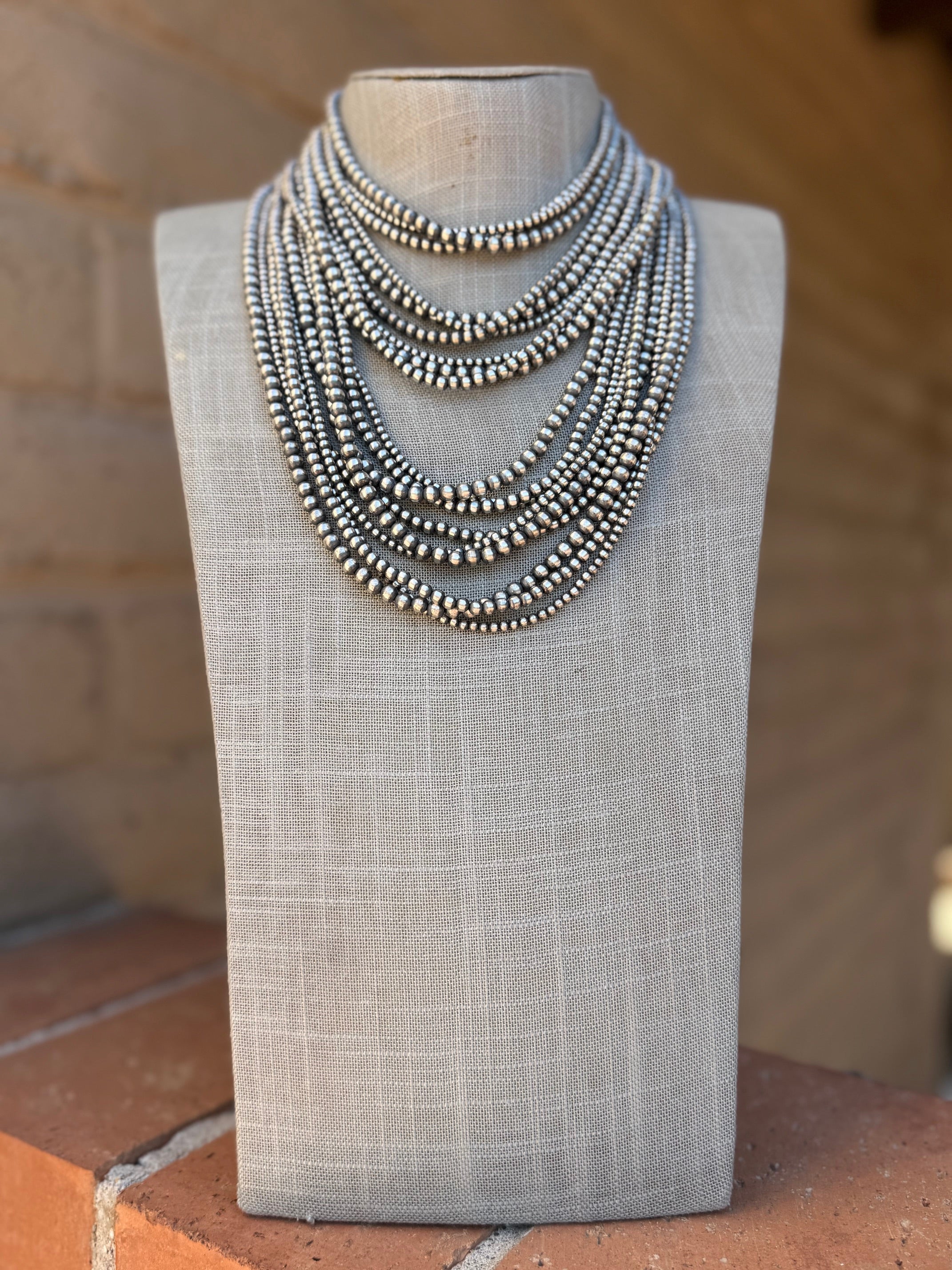 Handcrafted Sterling Silver 3 Strand Beaded 3-8mm Necklace