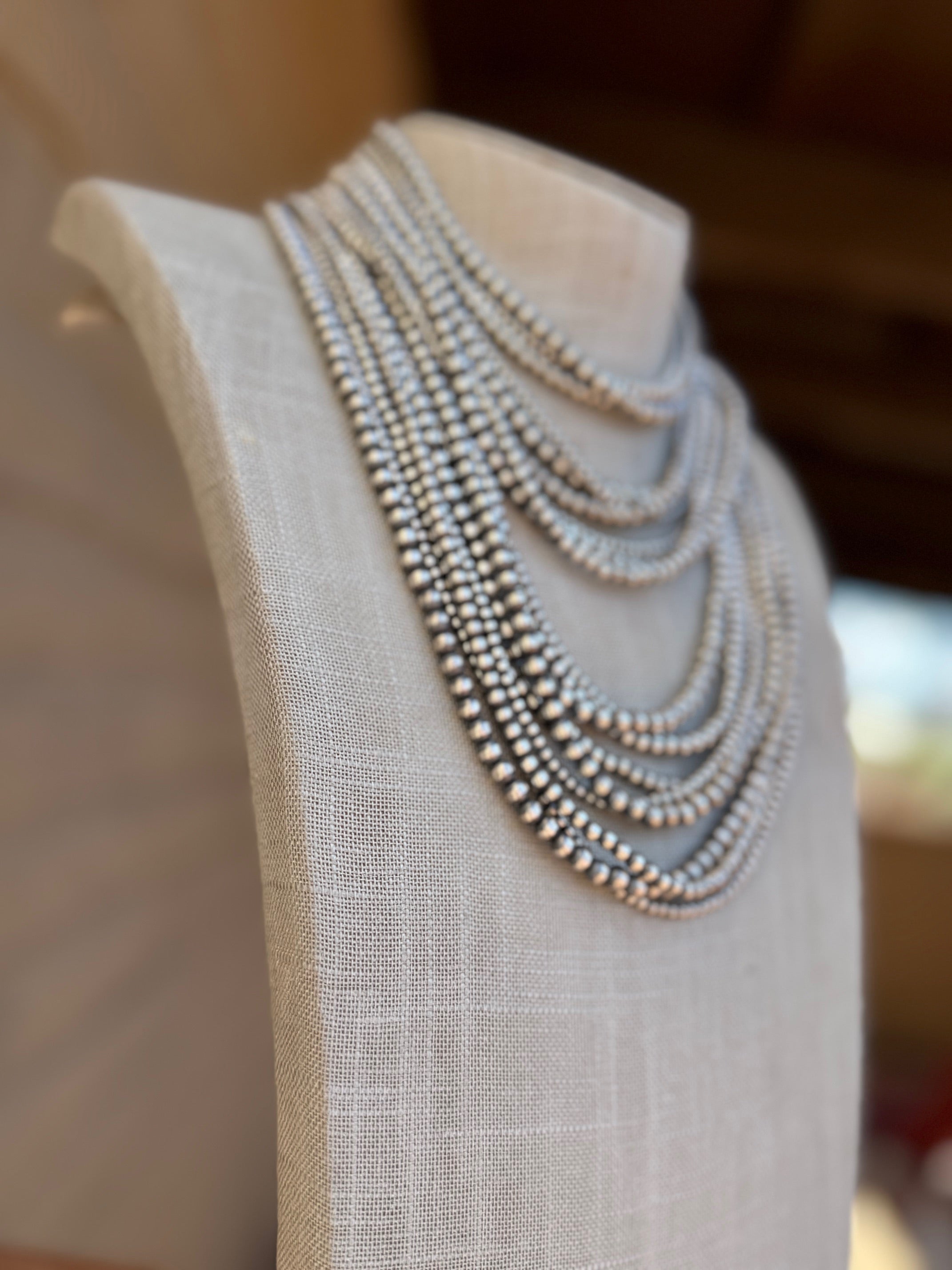 Handcrafted Sterling Silver 3 Strand Beaded 3-8mm Necklace