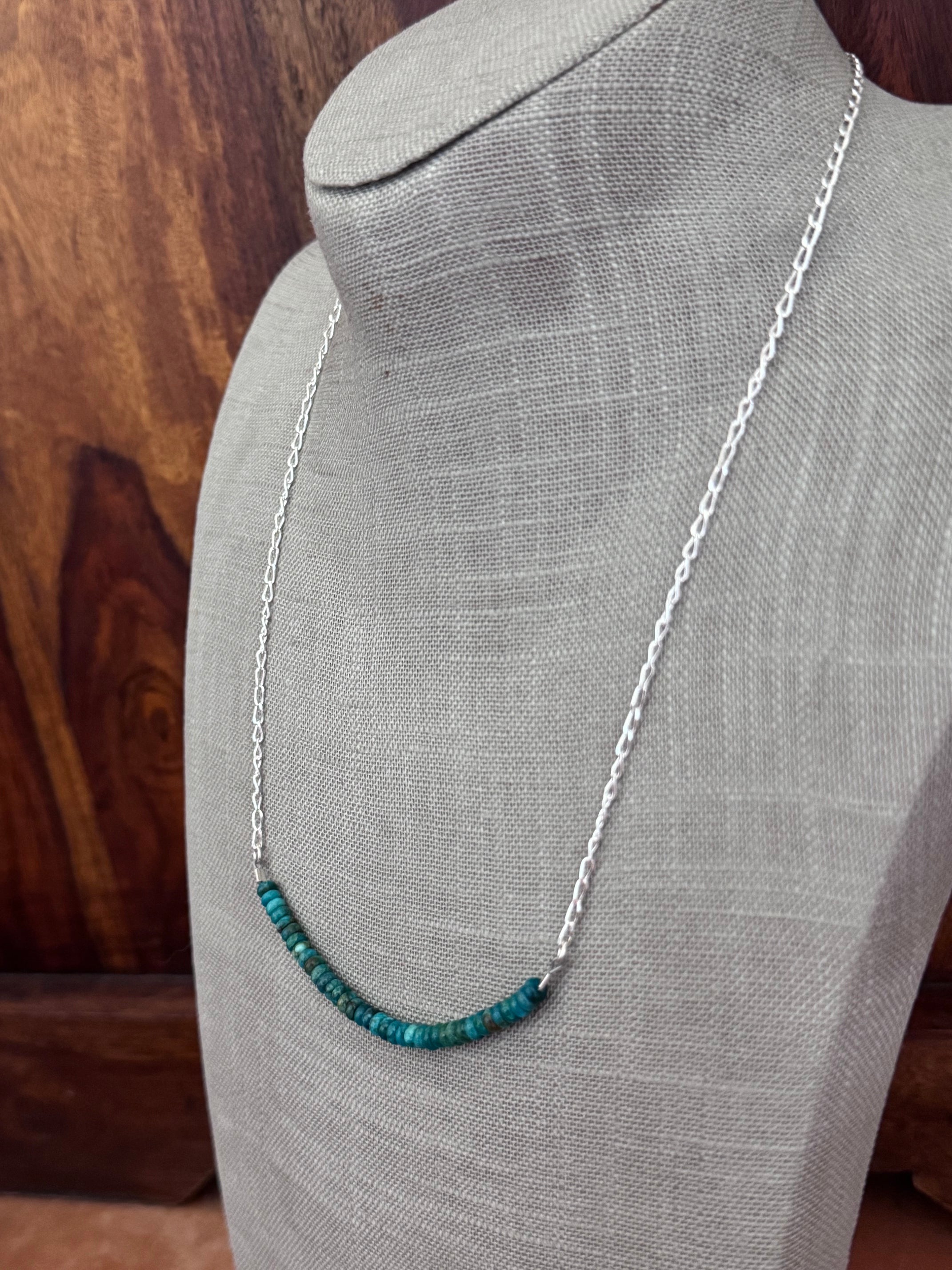 Handmade Sterling Silver & Hubei Turquoise Beaded Chain Necklace 22" by Roaming Buffalo