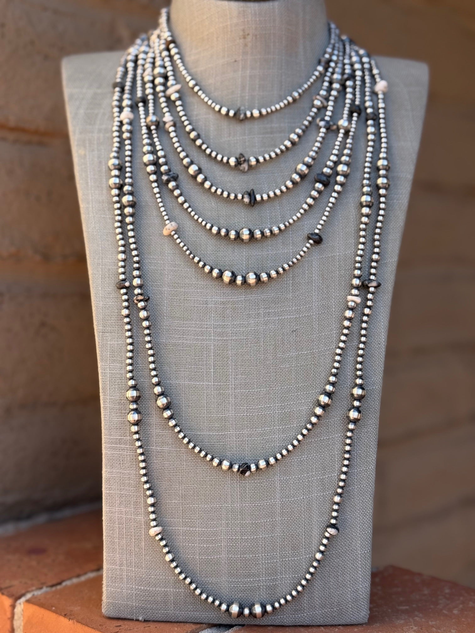 Handcrafted Sterling Silver & White Buffalo 3-5mm Beaded Necklace 14"