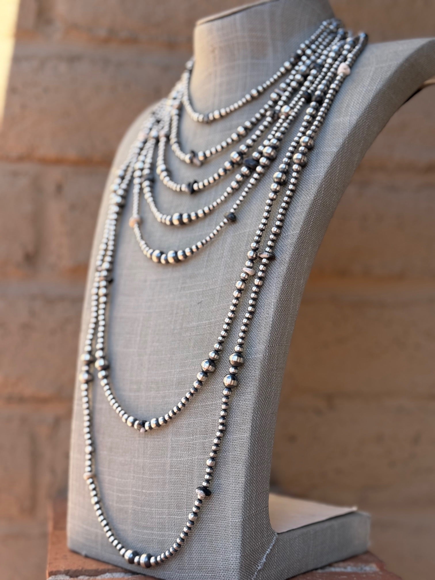 Handcrafted Sterling Silver & White Buffalo 3-5mm Beaded Necklace 14"