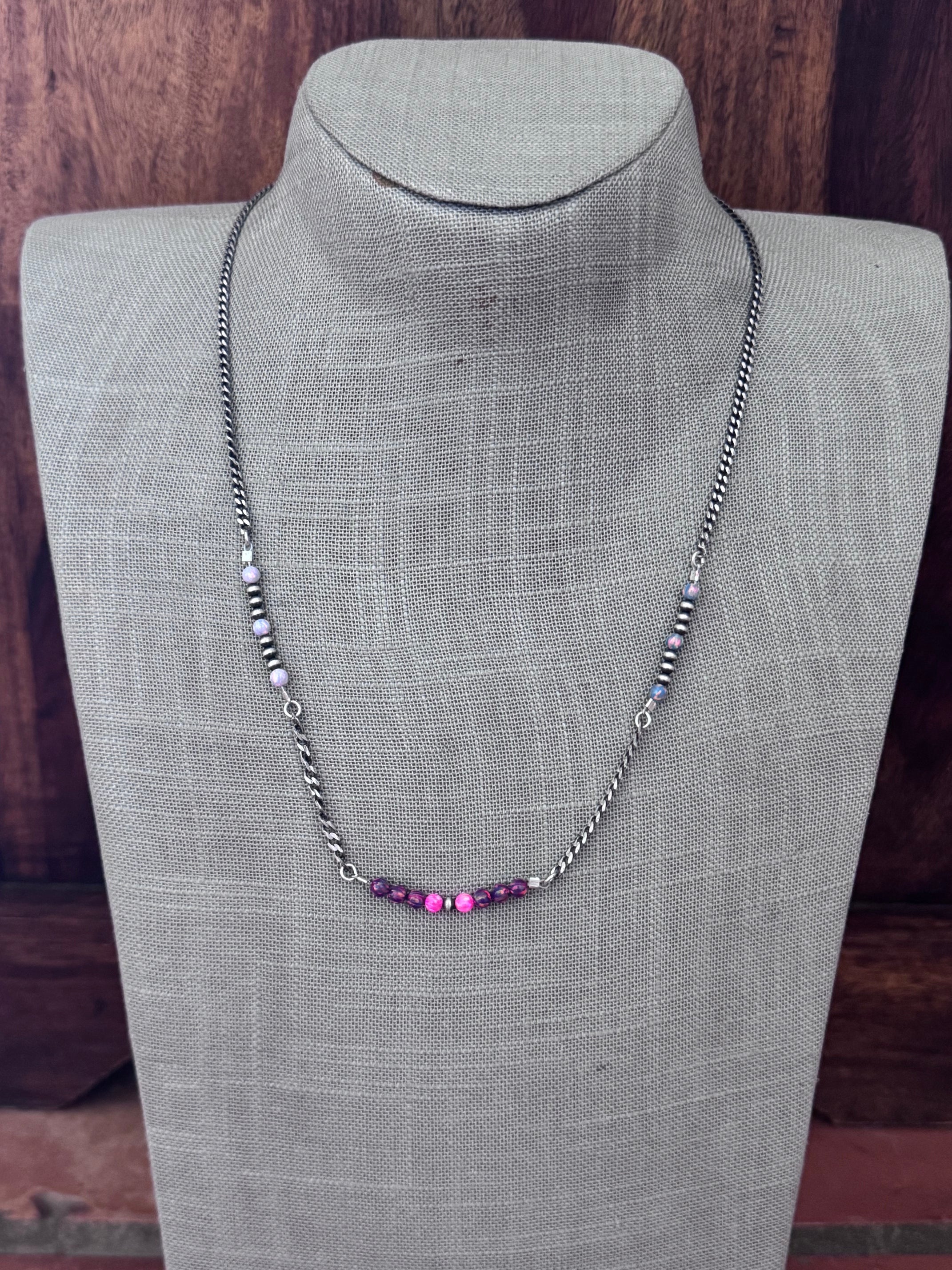 Handmade Sterling Silver Mixed Opal & Pearl Beaded Chain Necklace 21.5" by Roaming Buffalo