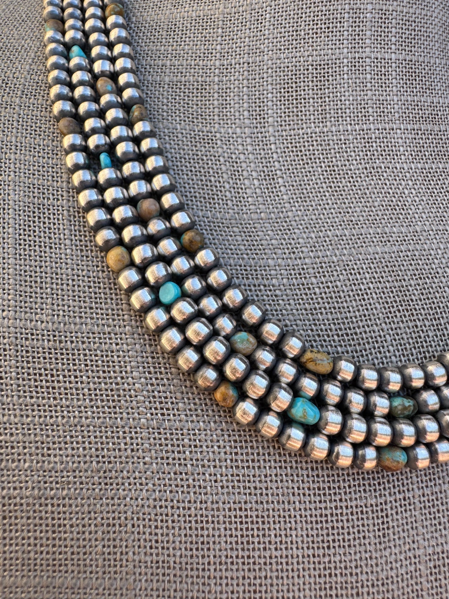 Handcrafted Kingman Turquoise & Sterling Silver 4mm Beaded Necklace 20"