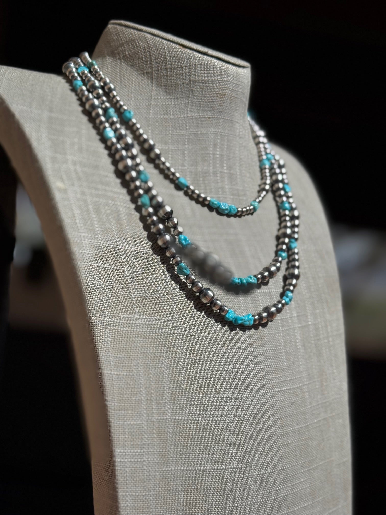 Handcrafted Turquoise And Sterling Silver 4-8mm Beaded Necklace