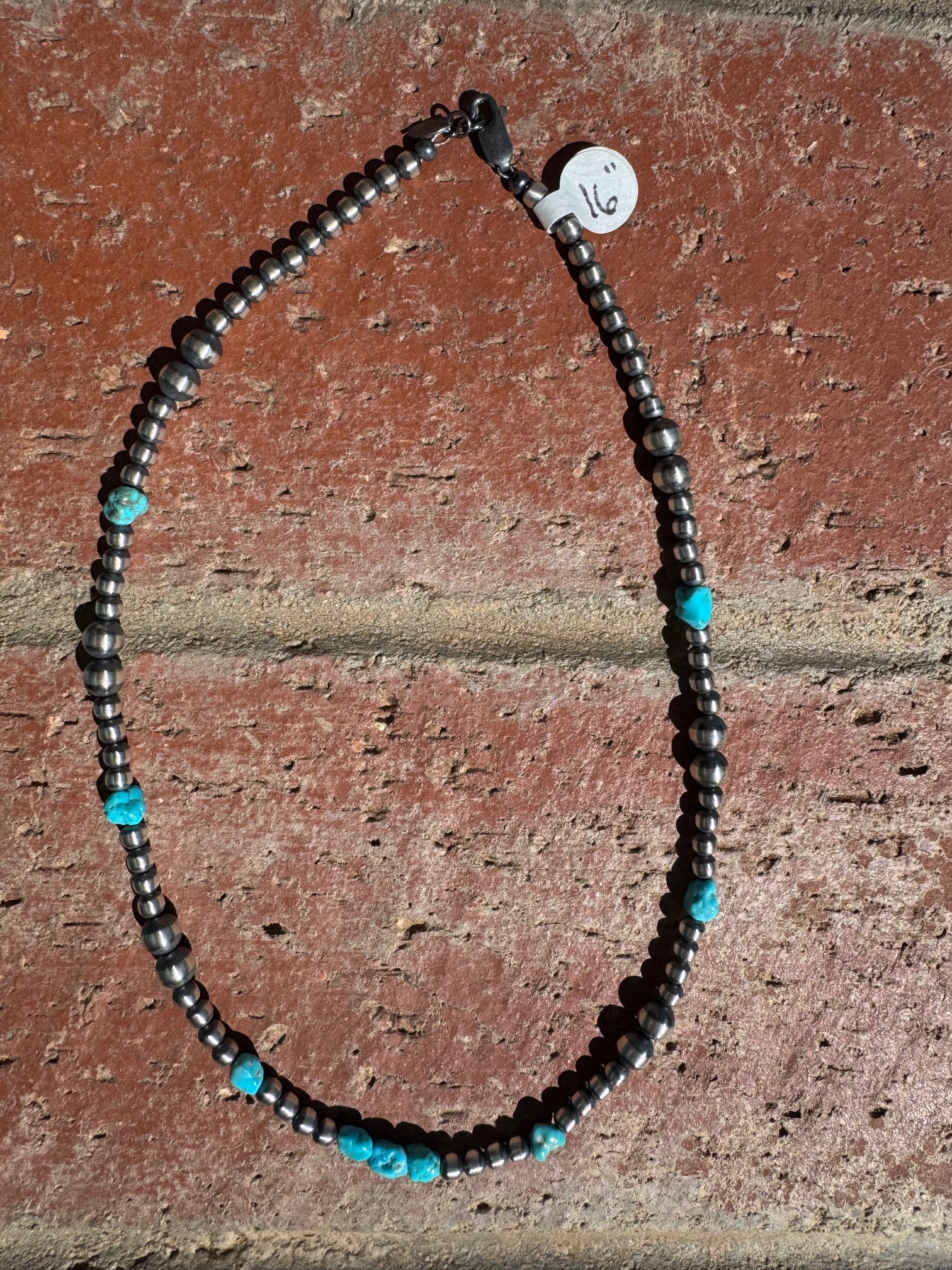 Handcrafted Turquoise And Sterling Silver 4-8mm Beaded Necklace