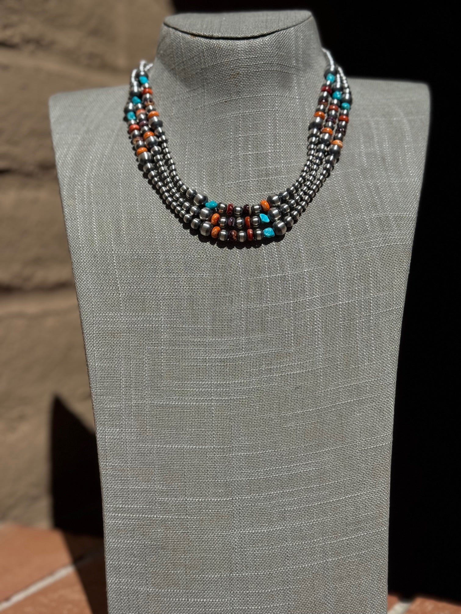 Sterling Silver & Multi Stone Beaded 4-6mm Necklace 18"