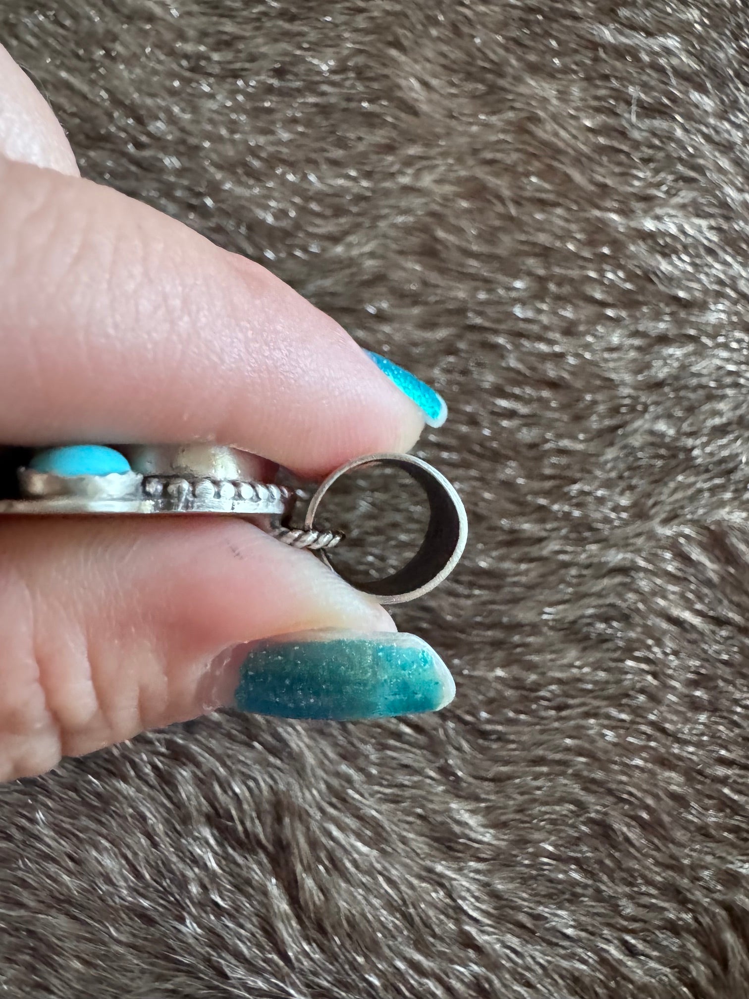 Handmade Sterling Silver Blue Peruvian Opal, Spiney, Kingman Turquoise Pendant by Roaming Buffalo