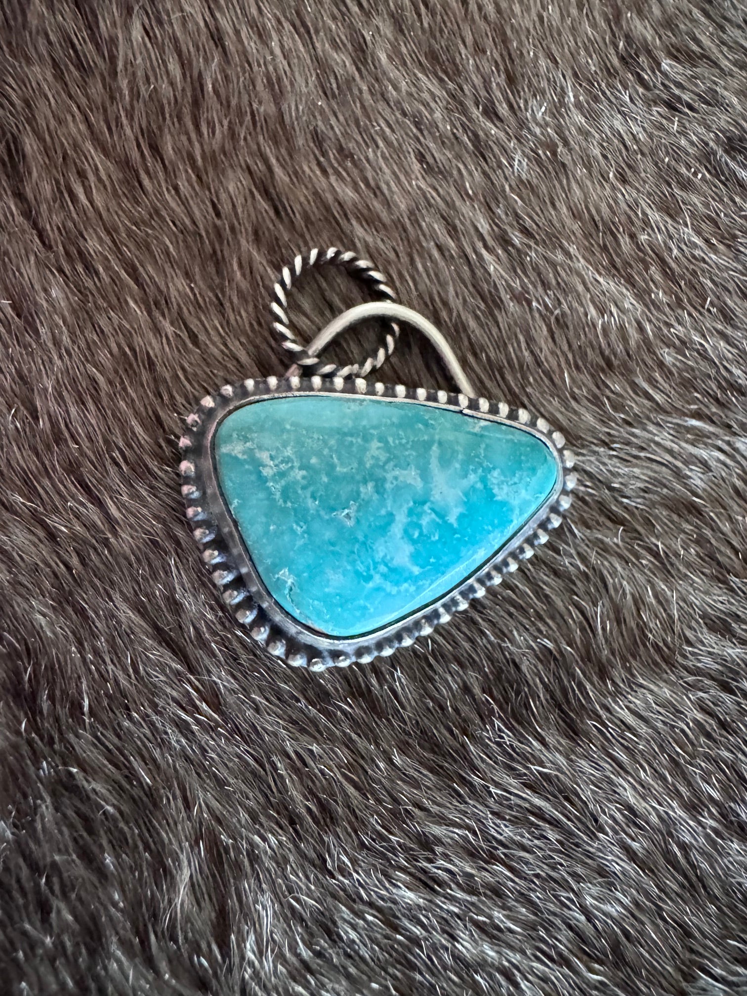 Handmade Sterling Silver Fox Turquoise Pendant by Roaming Buffalo