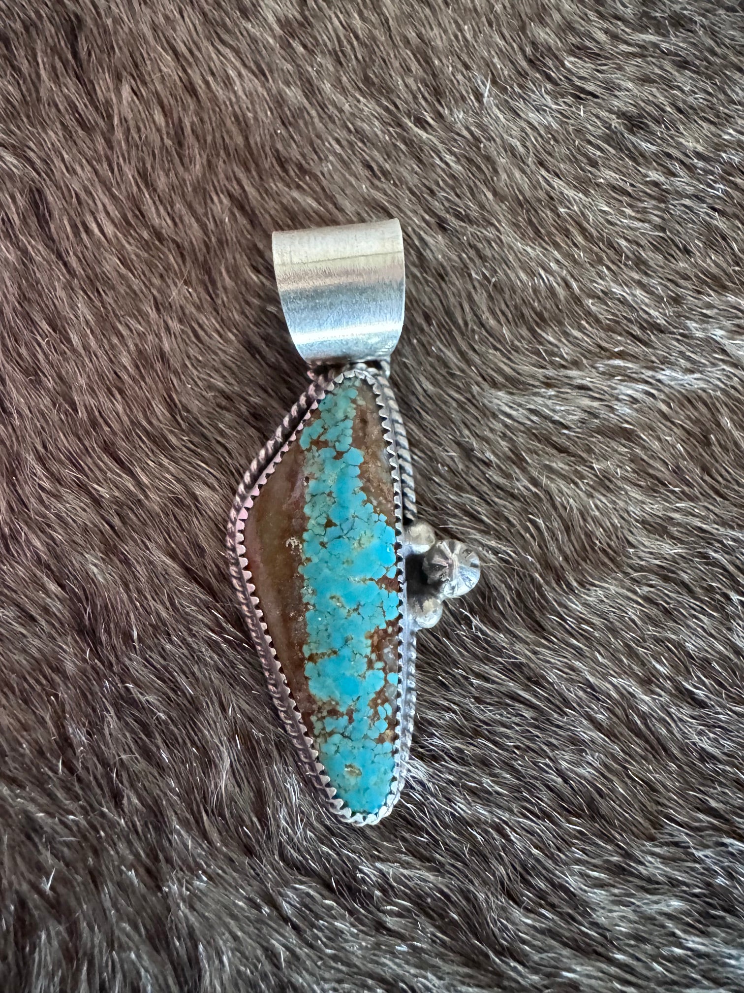 Handmade Sterling Silver Mine 8 Turquoise Pendant by Roaming Buffalo