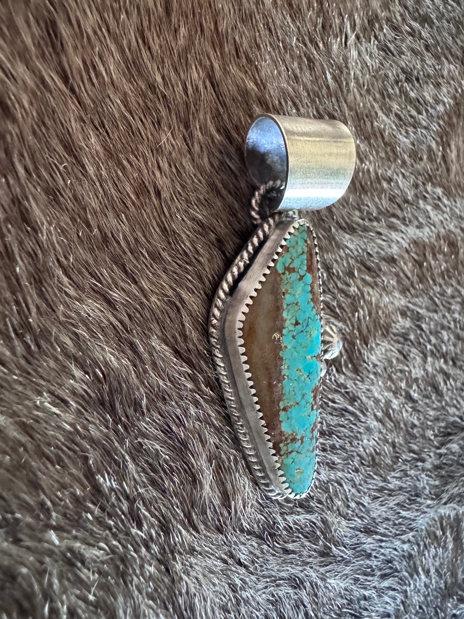 Handmade Sterling Silver Mine 8 Turquoise Pendant by Roaming Buffalo