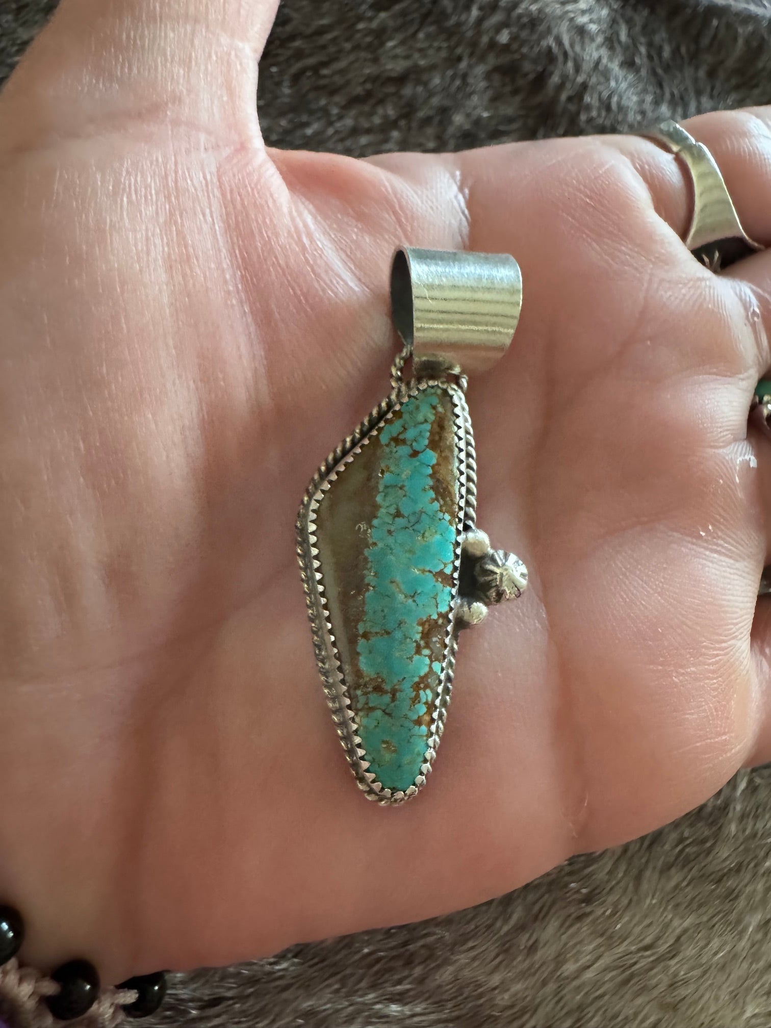 Handmade Sterling Silver Mine 8 Turquoise Pendant by Roaming Buffalo