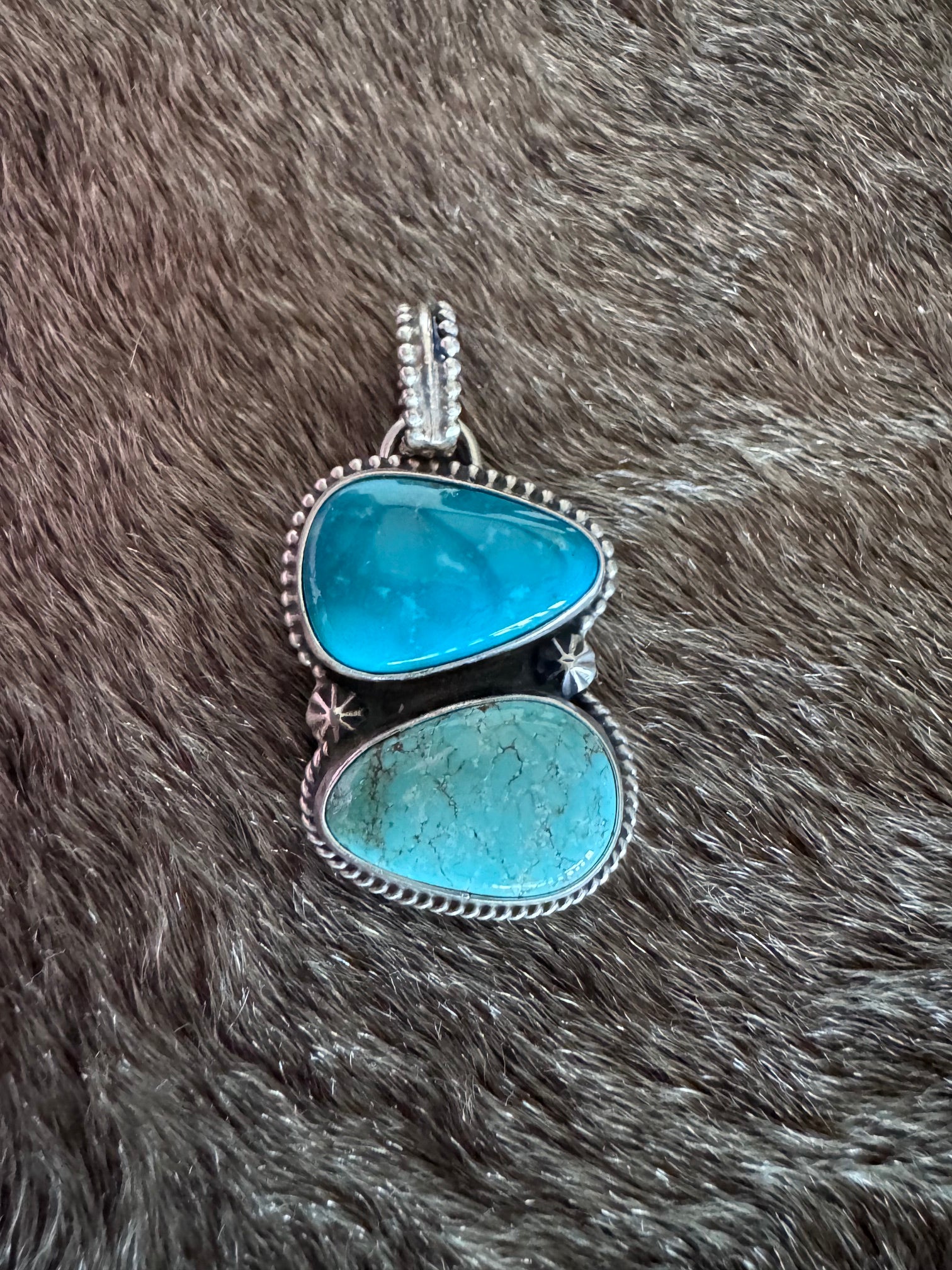 Handmade Sterling Silver Mine 8 & Armenian Turquoise Pendant by Roaming Buffalo