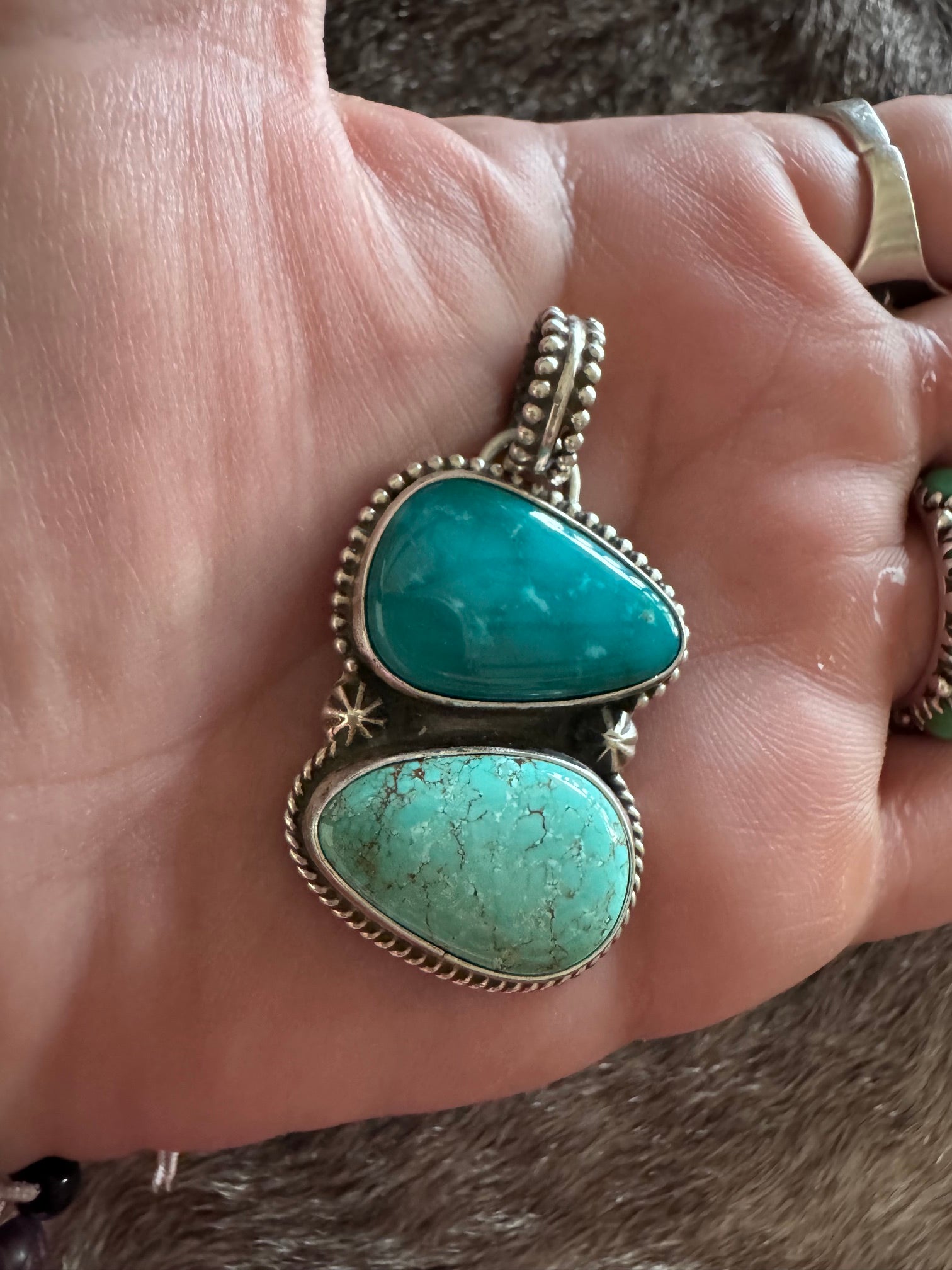 Handmade Sterling Silver Mine 8 & Armenian Turquoise Pendant by Roaming Buffalo