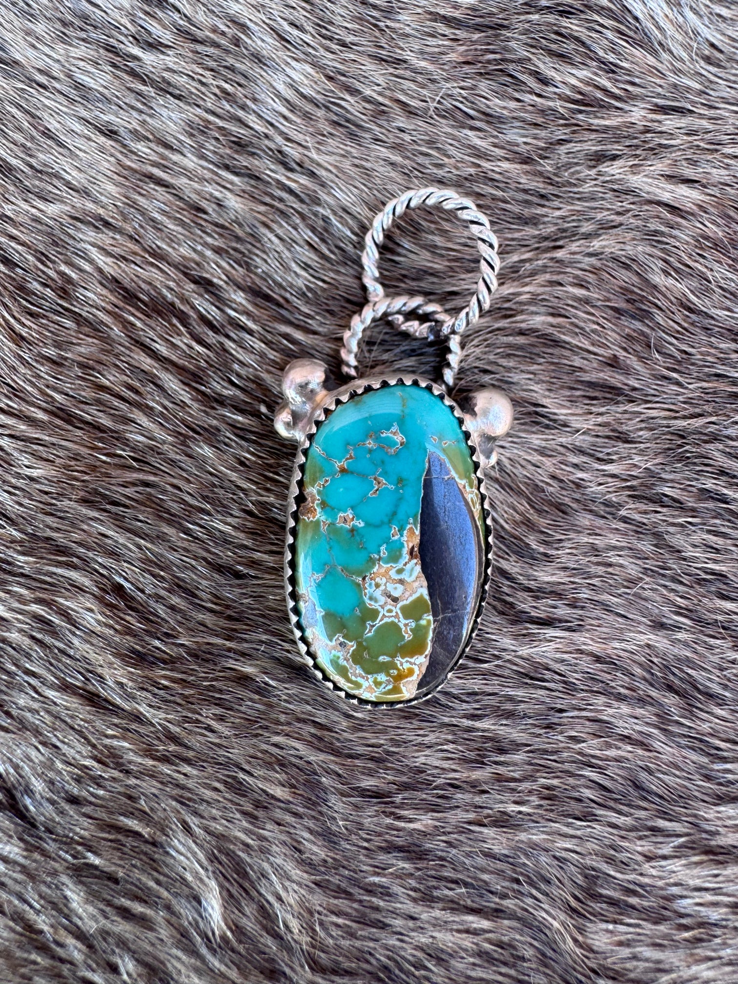 Handmade Sterling Silver Carico Lake Turquoise Pendant by Roaming Buffalo