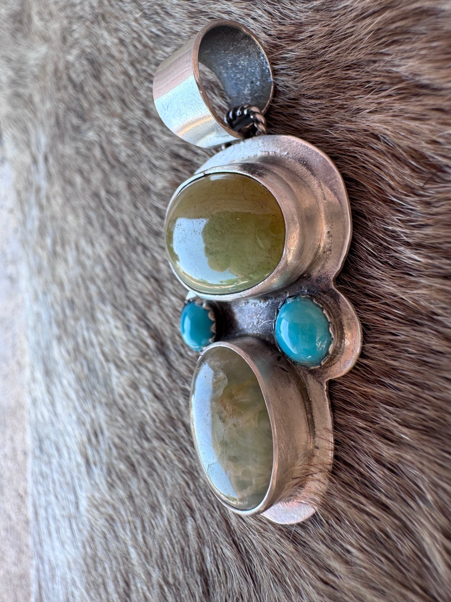 Handmade Sterling Silver Blue Peruvian Opal & Kingman Pendant by Roaming Buffalo
