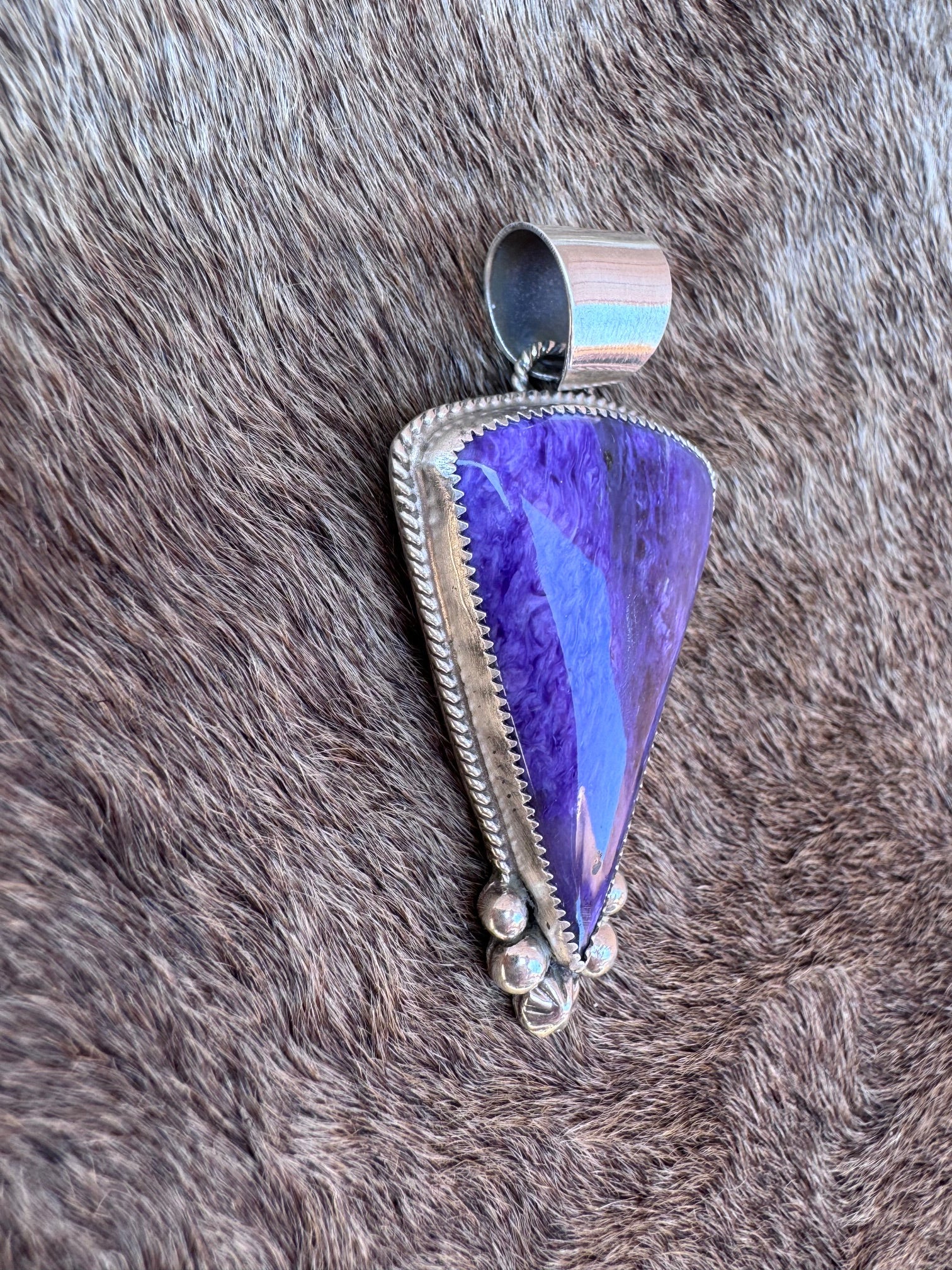Handmade Sterling Silver Charoite Pendant by Roaming Buffalo