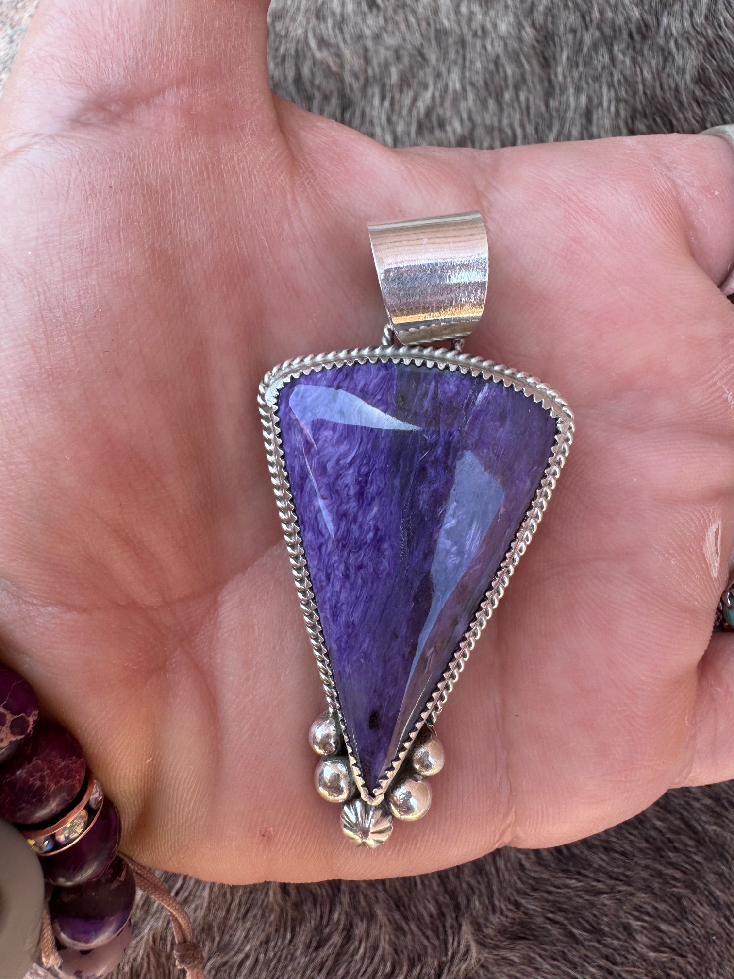 Handmade Sterling Silver Charoite Pendant by Roaming Buffalo