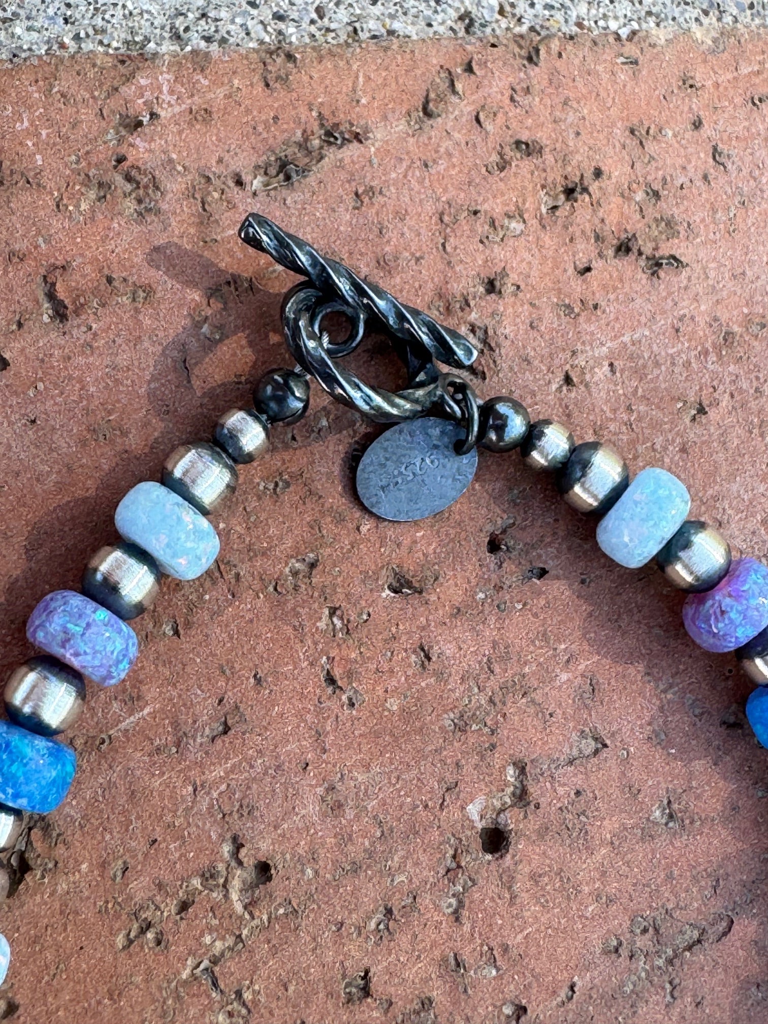 Handcrafted Blue Opal Beaded 3-6mm Bracelet 7"