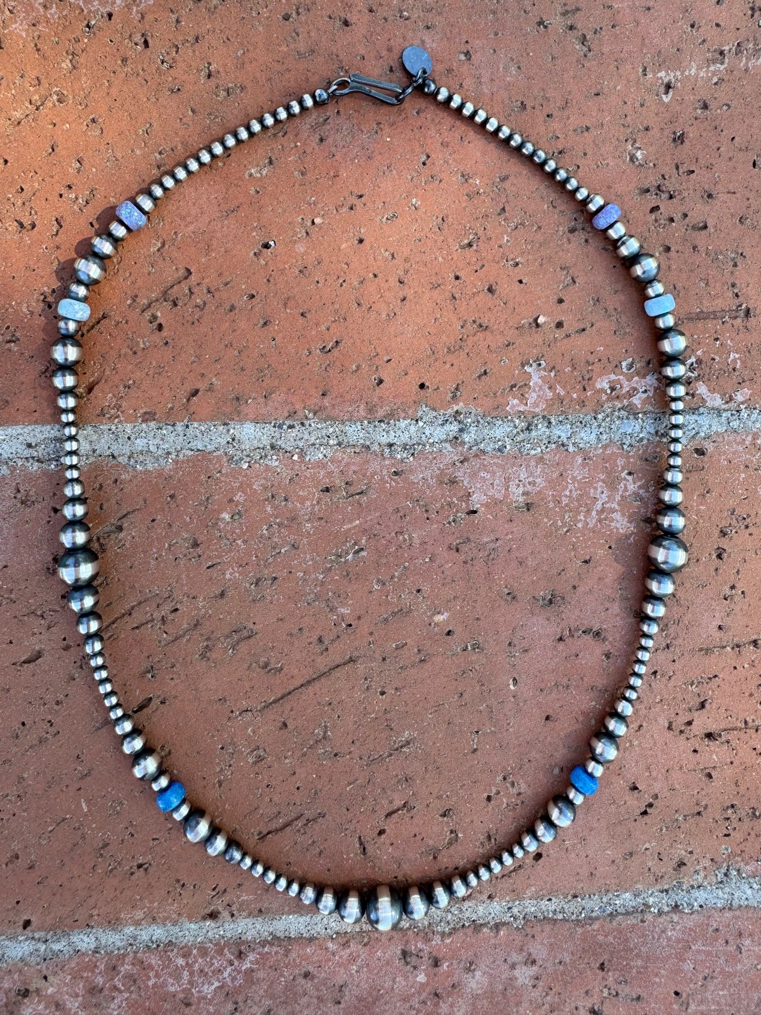 Handcrafted Blue Opal & Sterling Silver Beaded 3-6mm Necklace 18”