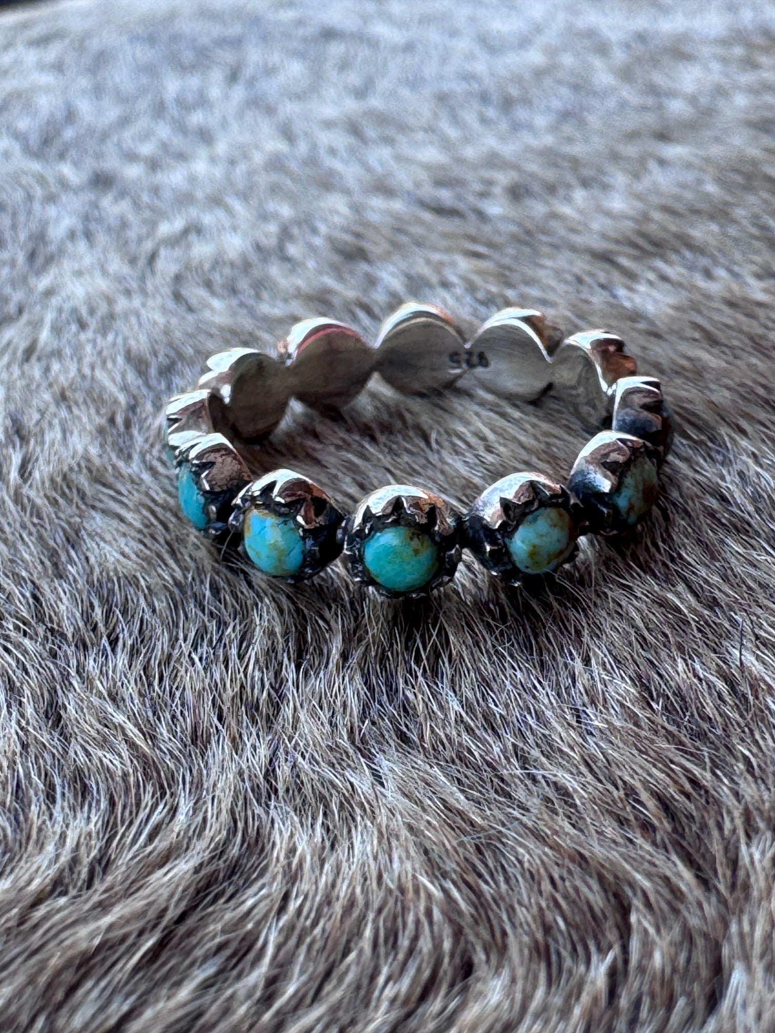Natural Kingman Turquoise & Sterling Silver USA Mini Eternity Band