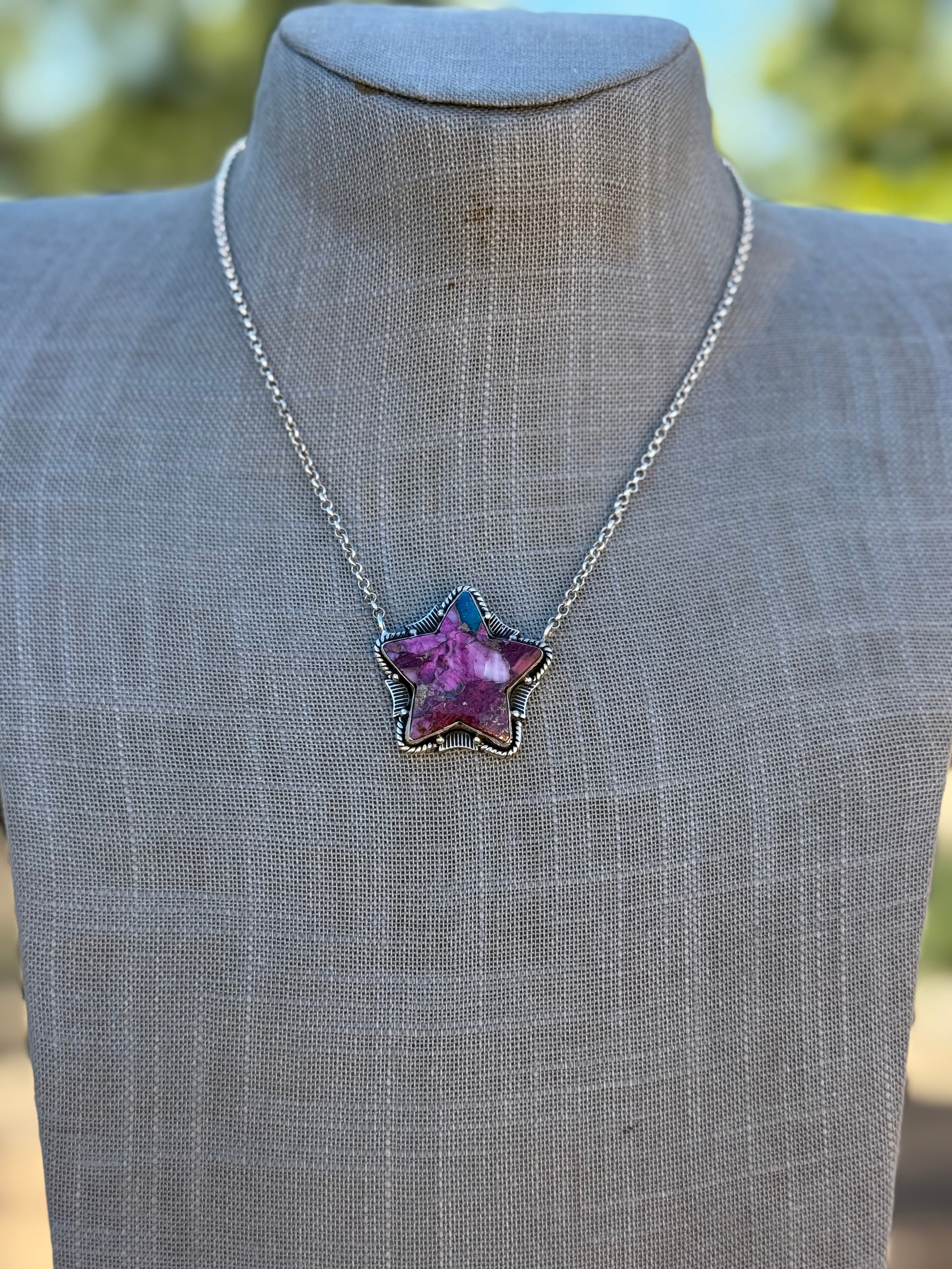 Handmade Sterling Silver Pink Dream Star Necklace Signed Nizhoni