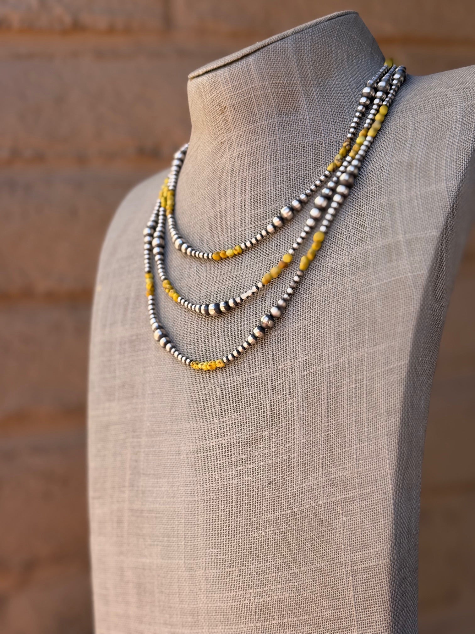 Handcrafted Sterling Silver and Palomino Turquoise Beaded 3-5mm Necklace