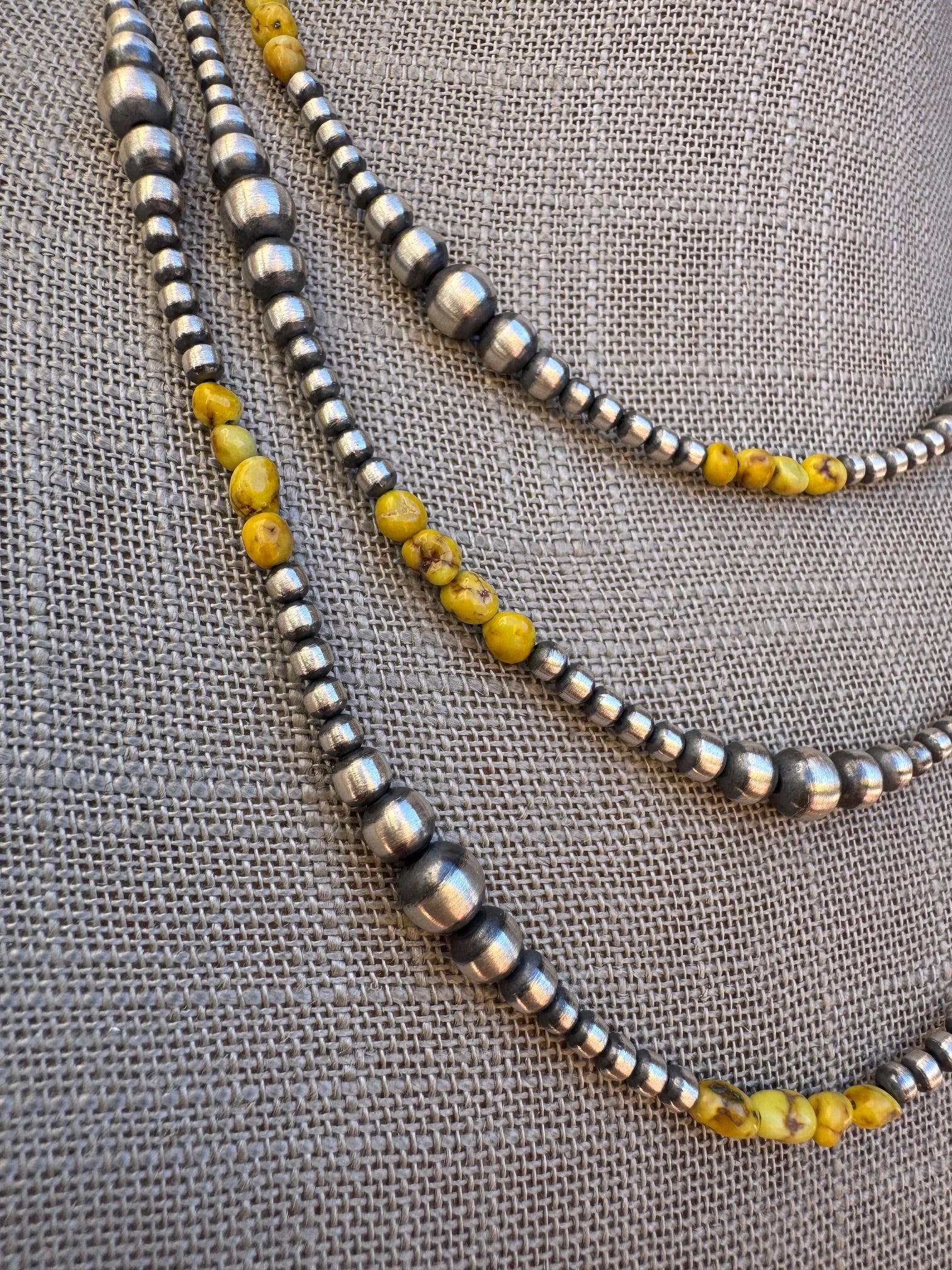 Handcrafted Sterling Silver and Palomino Turquoise Beaded 3-5mm Necklace