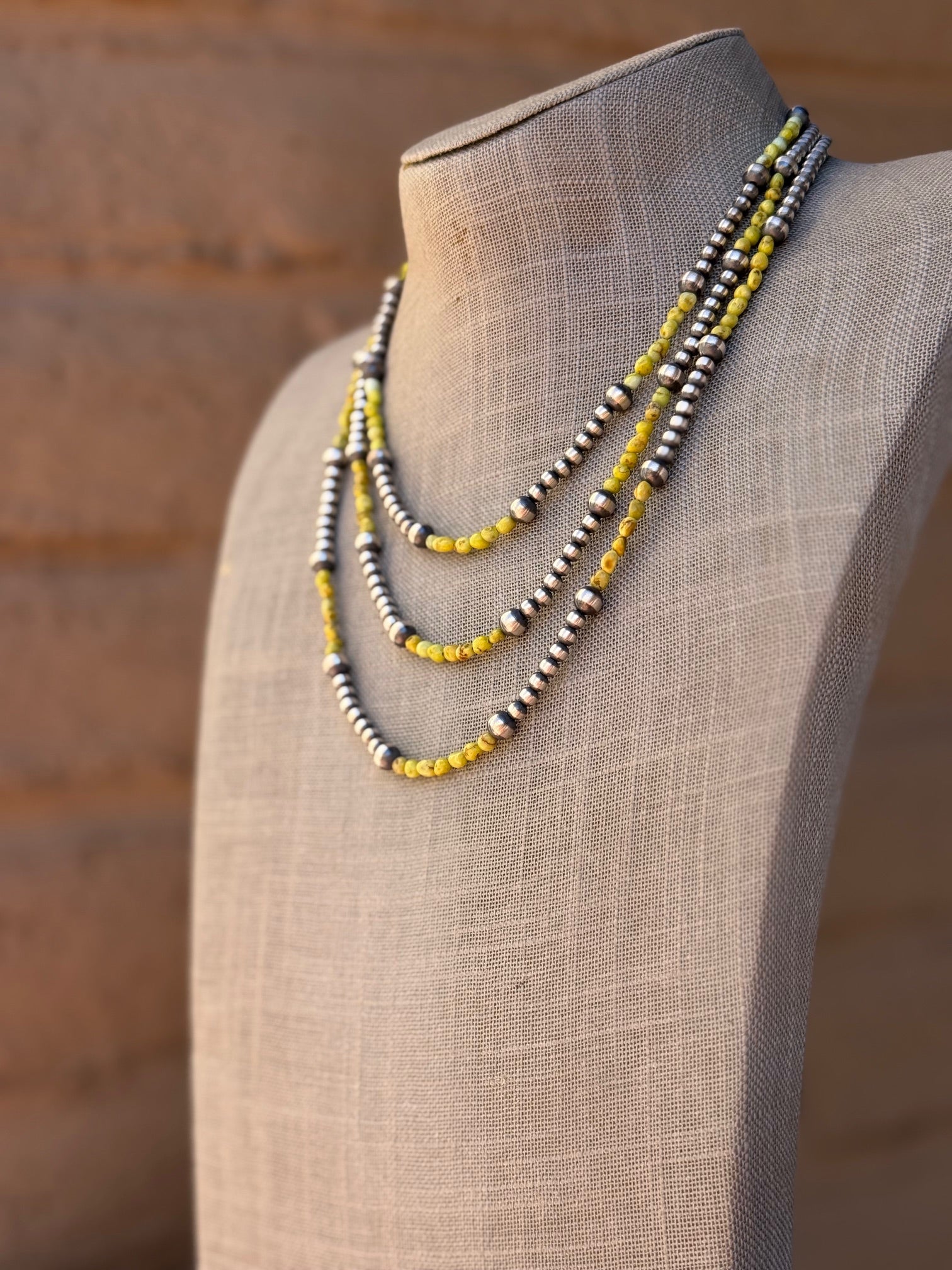 Handcrafted Sterling Silver and Palomino Turquoise Beaded 4mm & 6mm Necklace