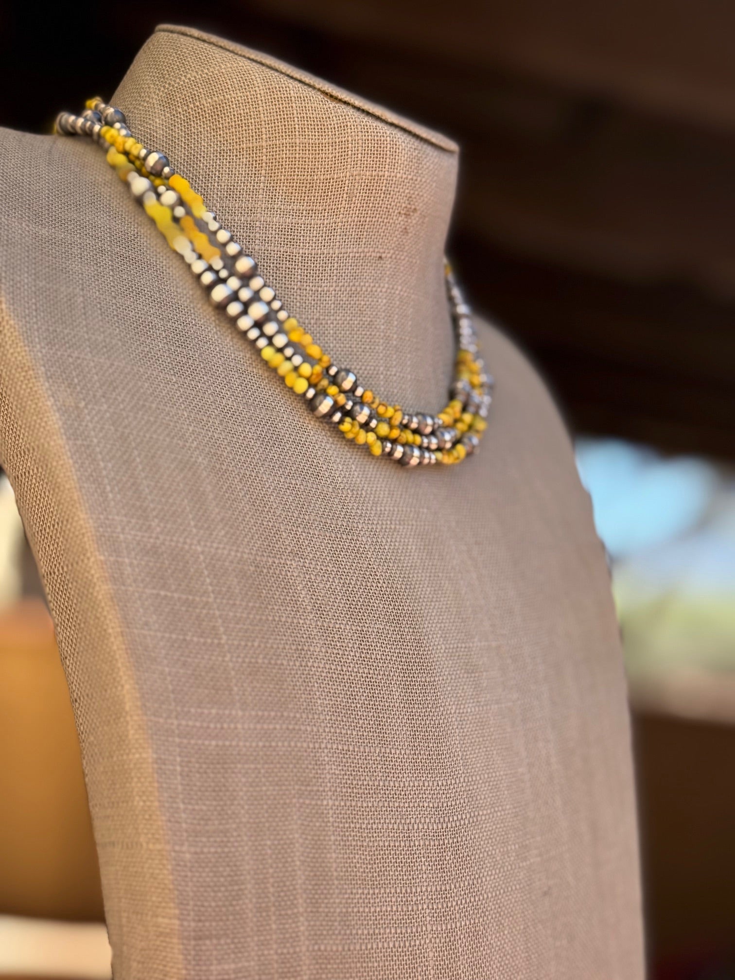 Handcrafted Sterling Silver Palomino Turquoise Beaded 3-6mm 16" Necklace