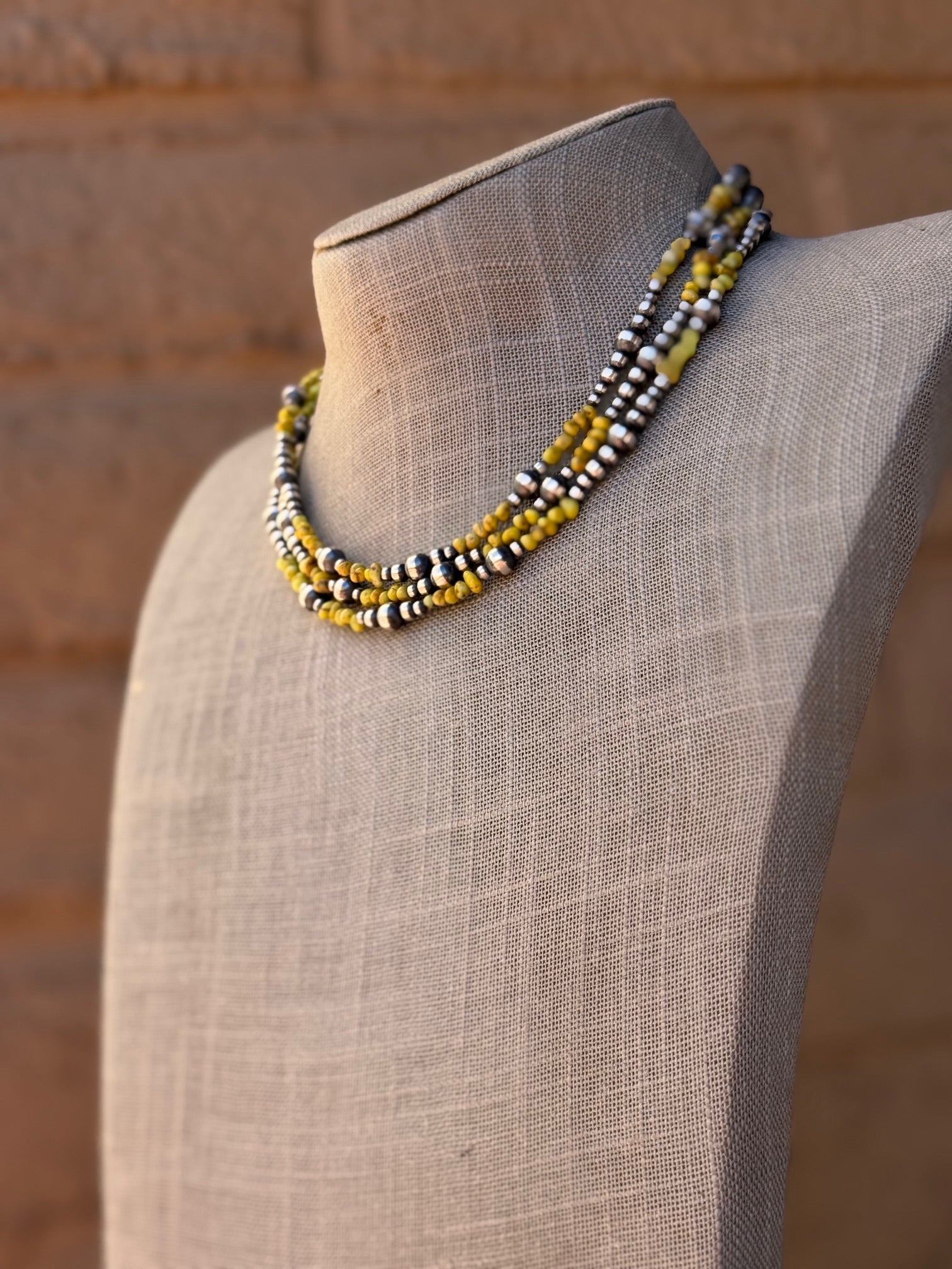 Handcrafted Sterling Silver Palomino Turquoise Beaded 3-6mm 16" Necklace