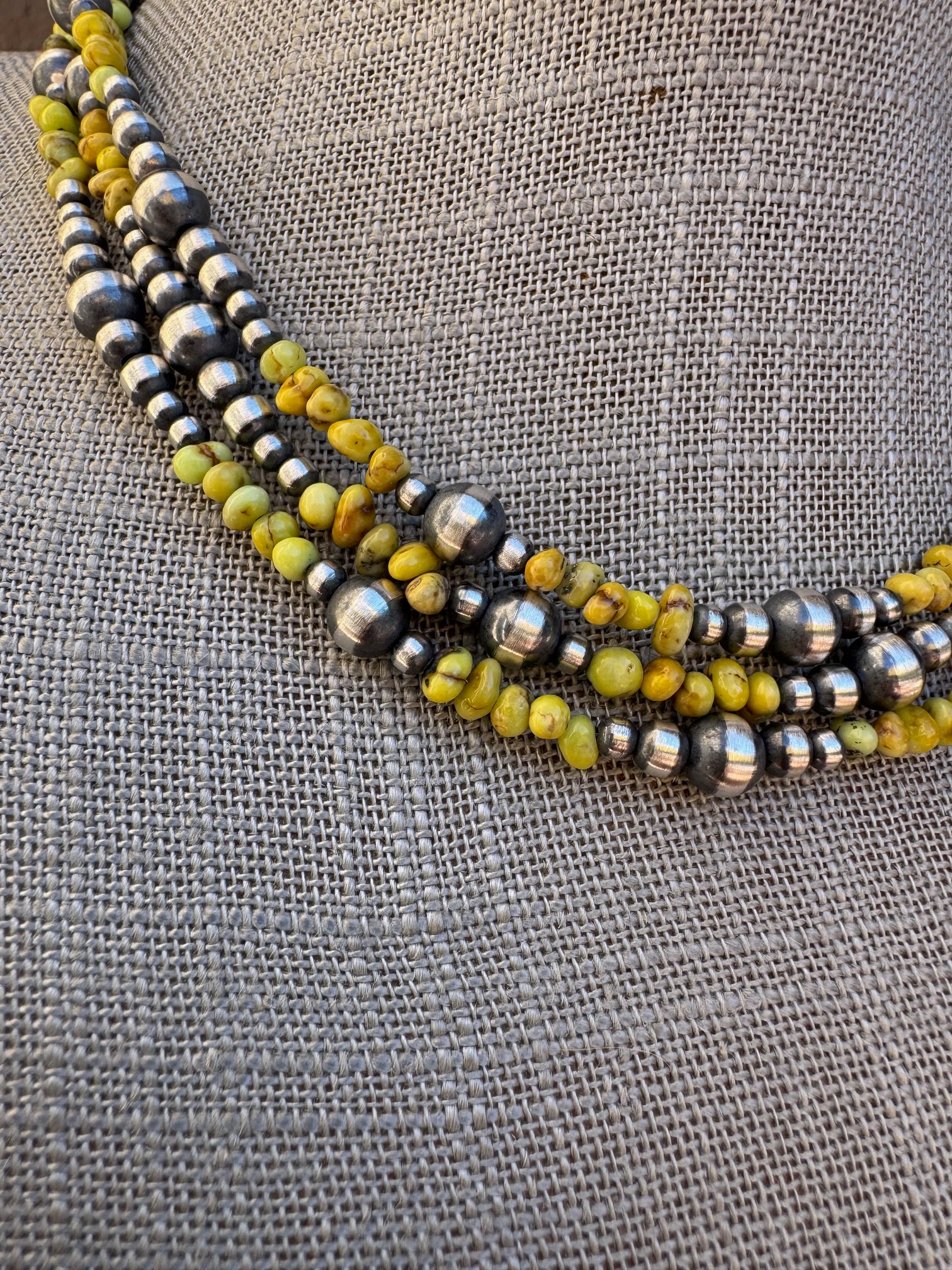 Handcrafted Sterling Silver Palomino Turquoise Beaded 3-6mm 16" Necklace