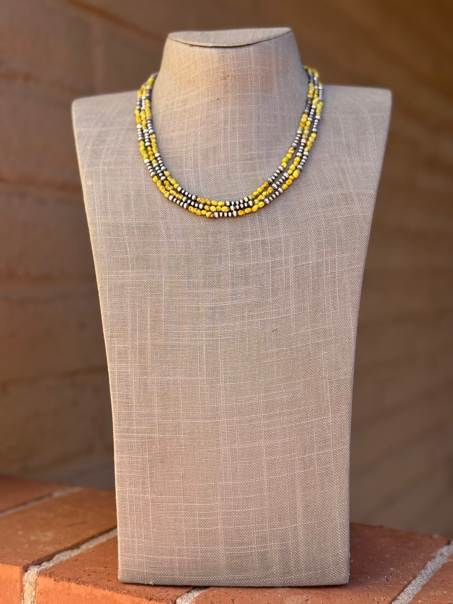 Handcrafted Sterling Silver and Palomino Turquoise Beaded 3-4mm Necklace 18"