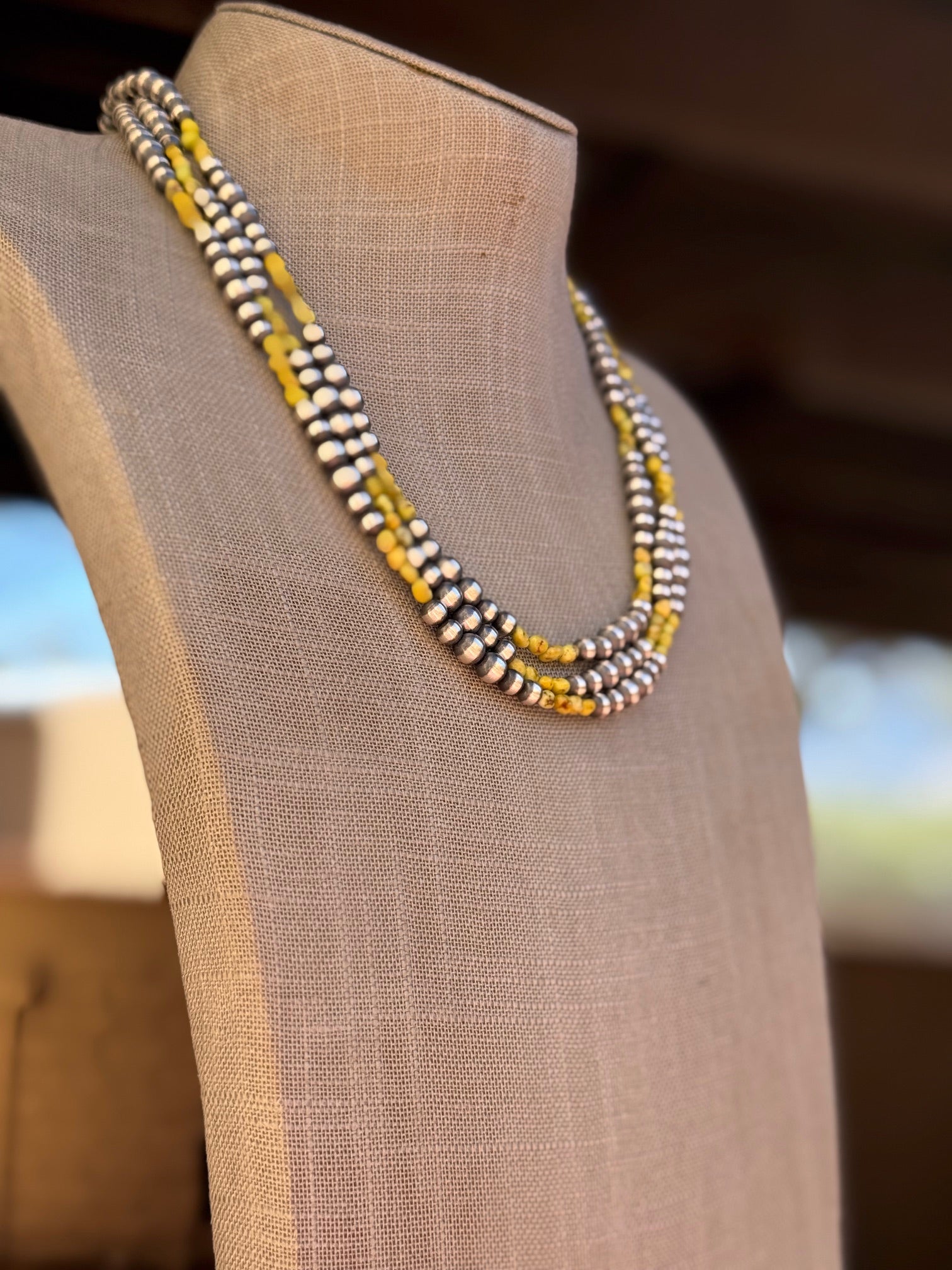 Handcrafted Sterling Silver and Palomino Turquoise Beaded 5-6mm Necklace 20"