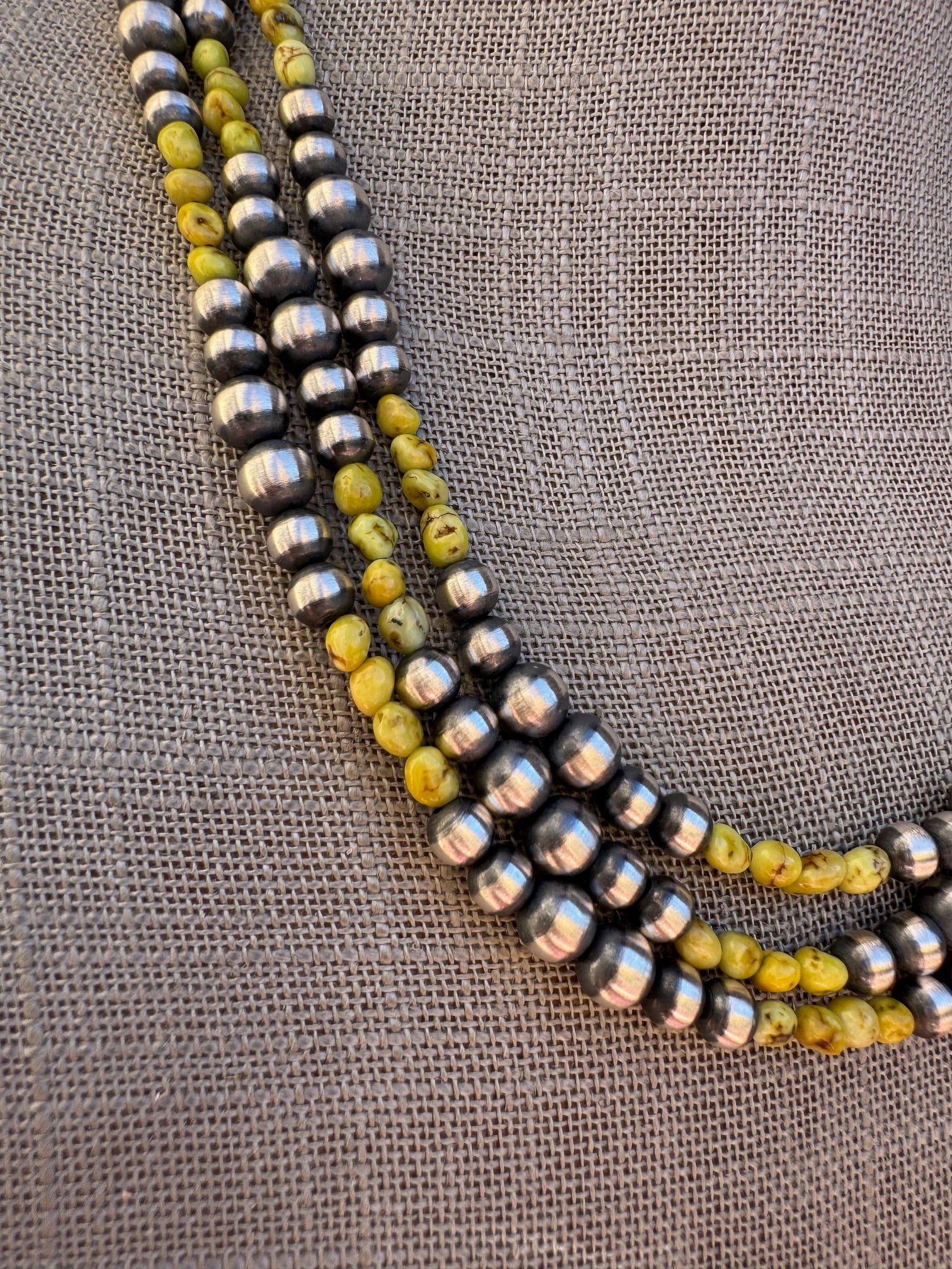 Handcrafted Sterling Silver and Palomino Turquoise Beaded 5-6mm Necklace 20"