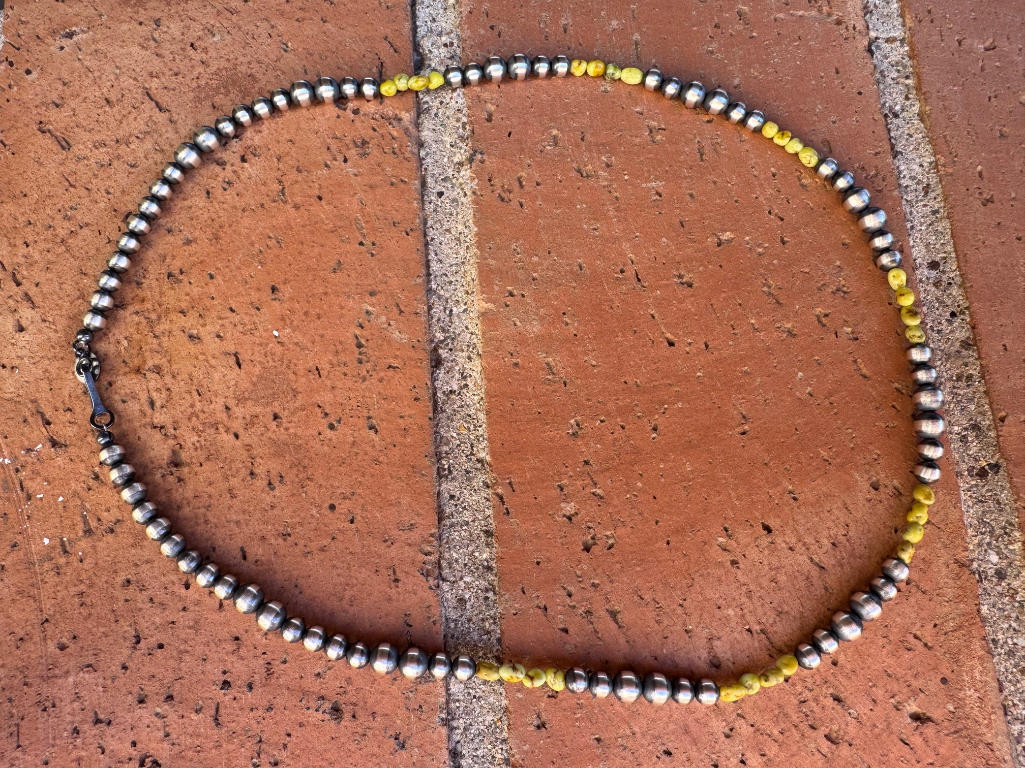 Handcrafted Sterling Silver and Palomino Turquoise Beaded 5-6mm Necklace 20"