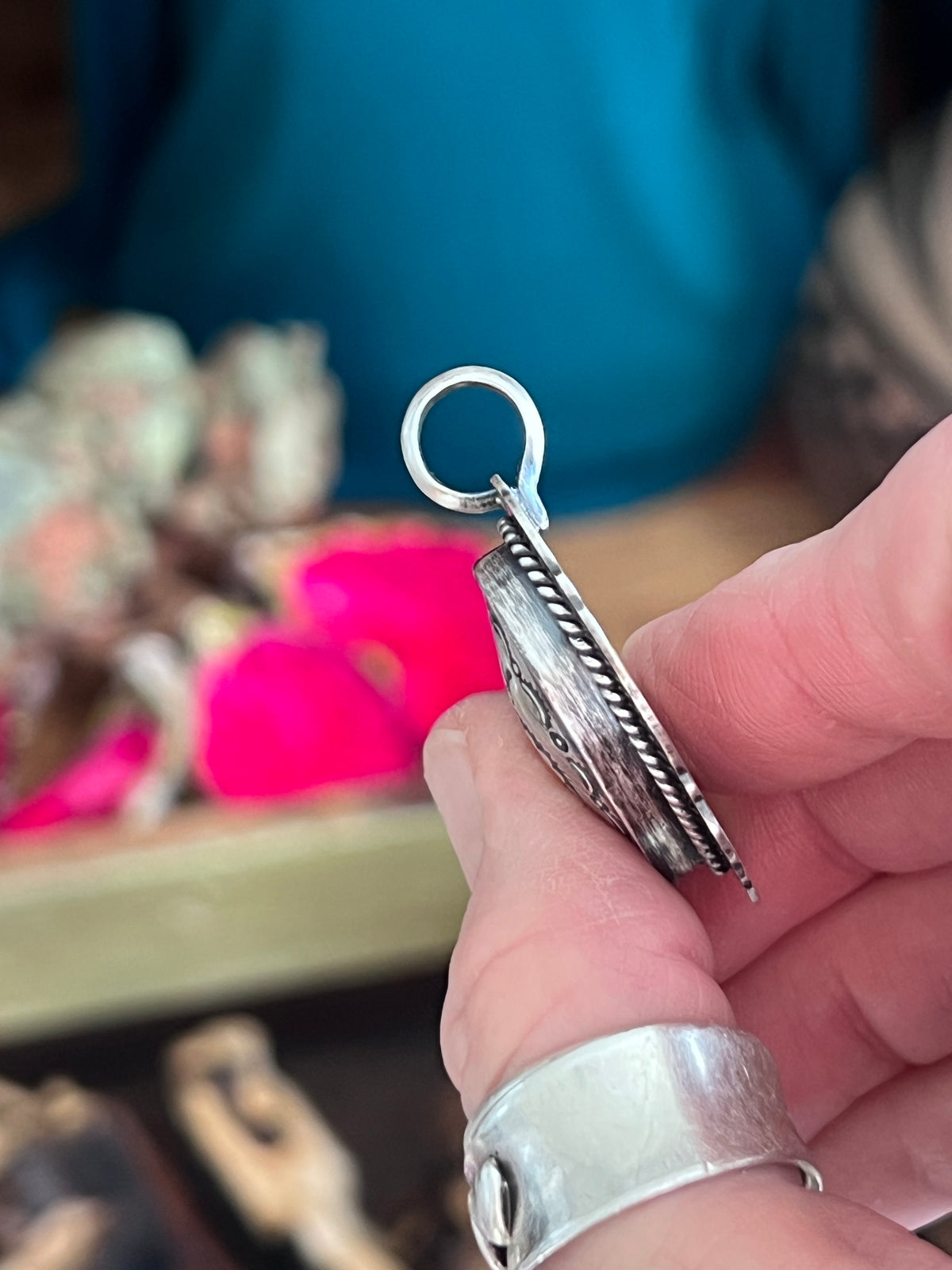 Hand Stamped Sterling Silver Heart Pendants by Murphy Platero, Medium