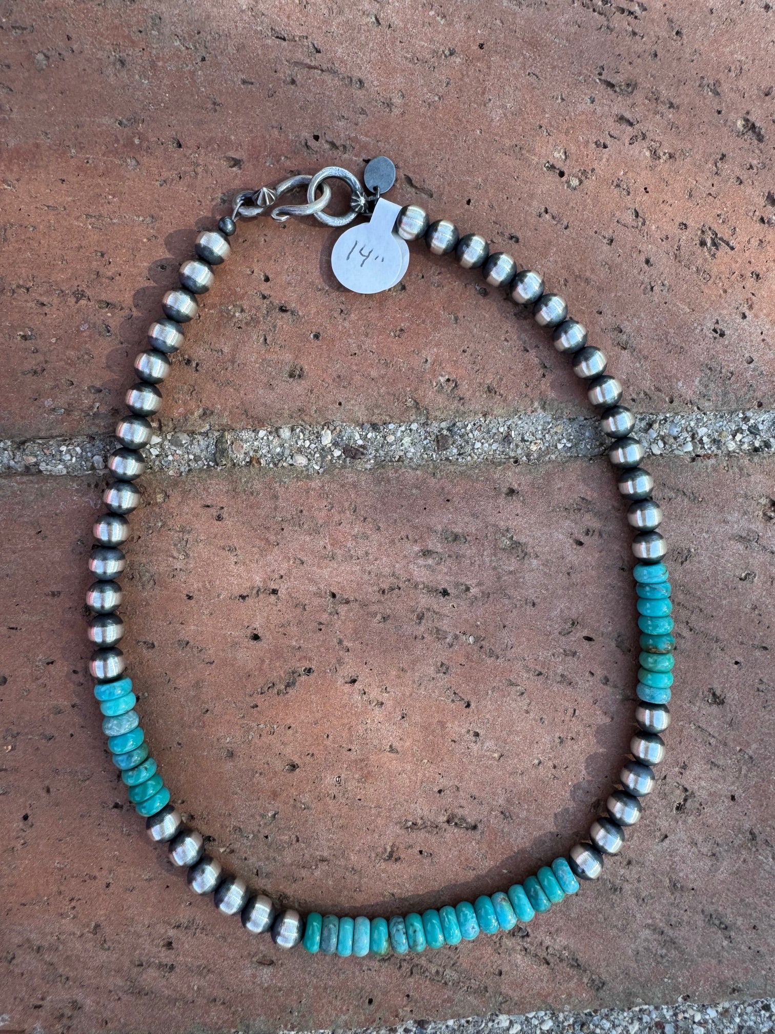 Handcrafted Turquoise & Sterling Silver Beaded 6mm Necklace