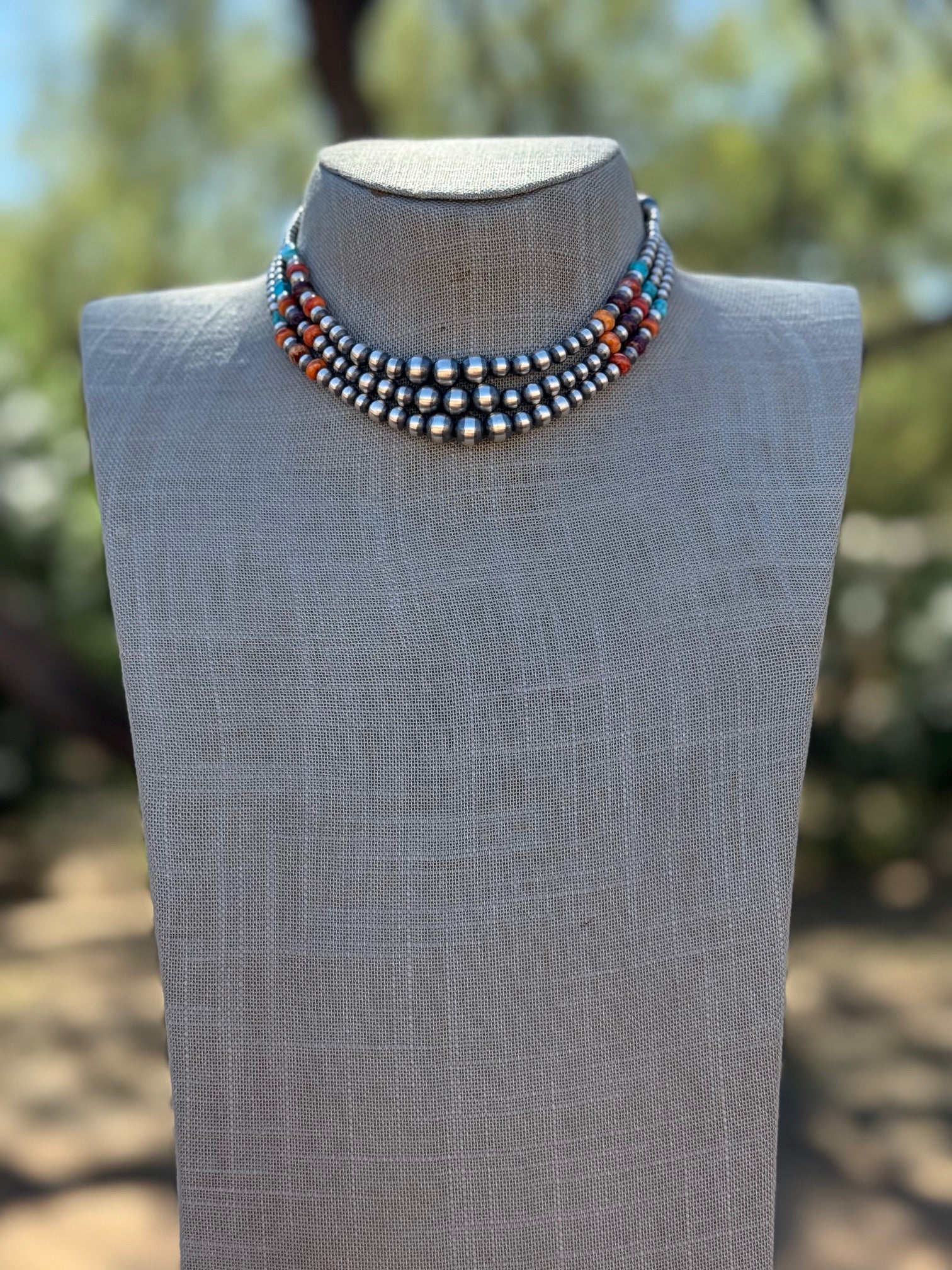 Sterling Silver & Multi Stone Beaded 4-6mm Necklace 14"