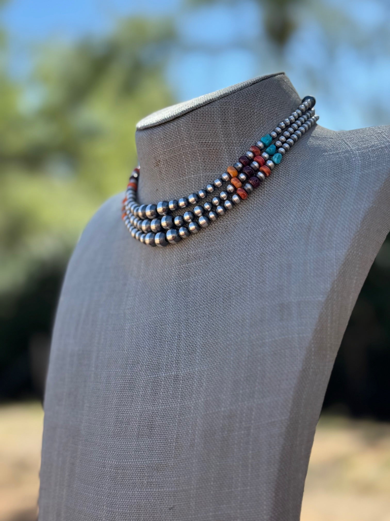 Sterling Silver & Multi Stone Beaded 4-6mm Necklace 14"