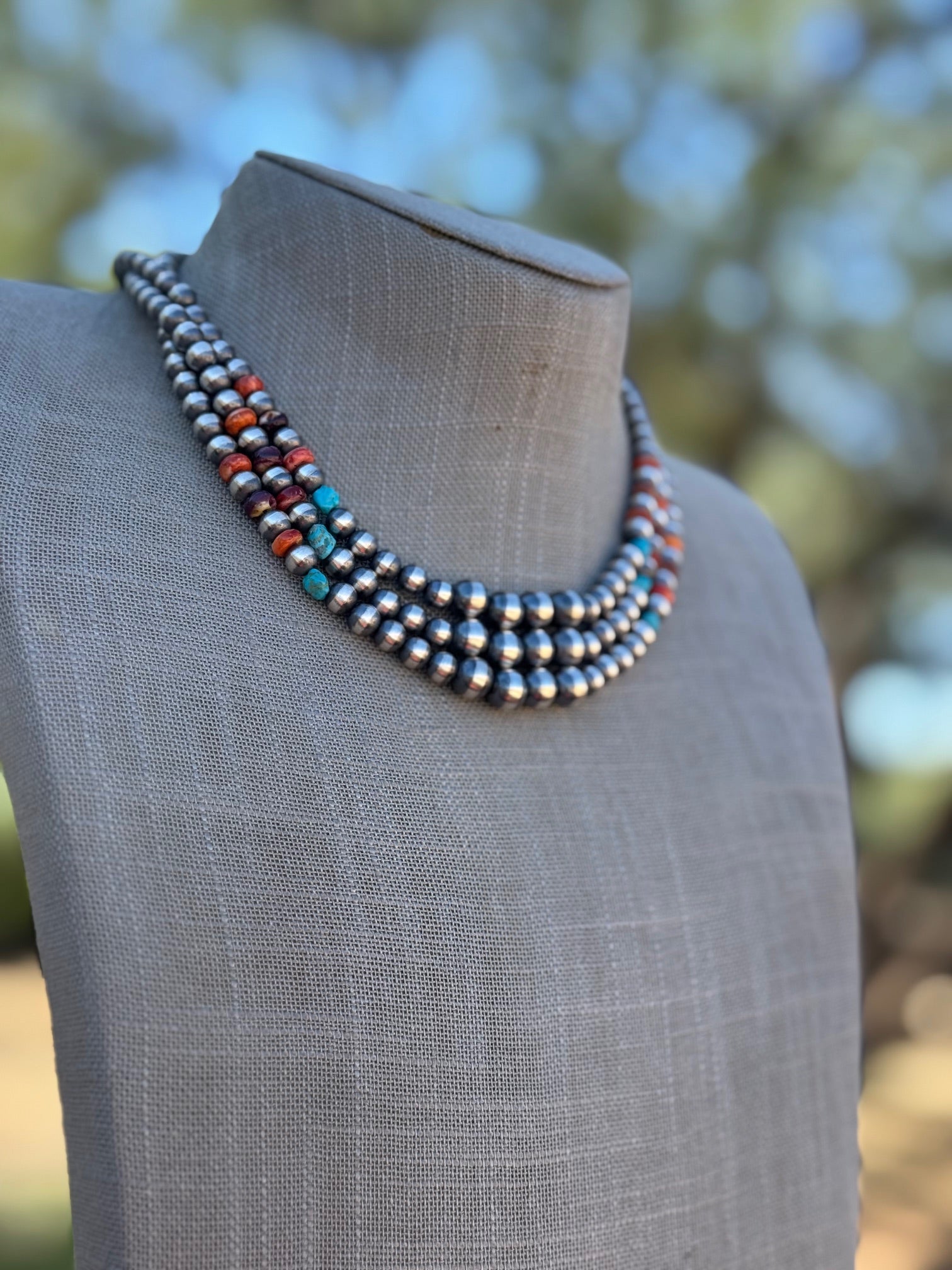 Sterling Silver & Multi Stone Beaded 4-6mm Necklace 16"